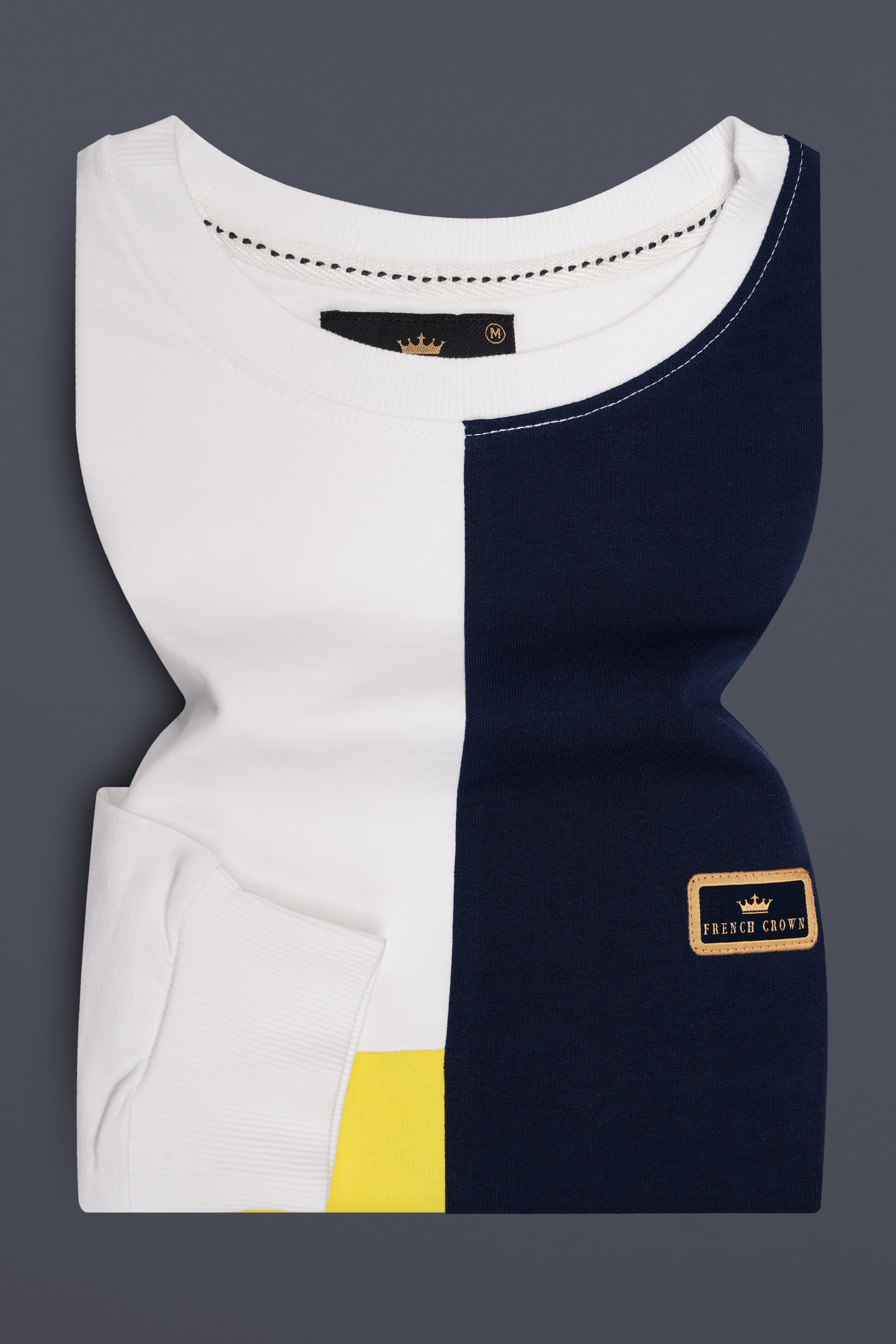 Bright White with Mirage Blue and Aureolin Yellow Colour Block Sweatshirt