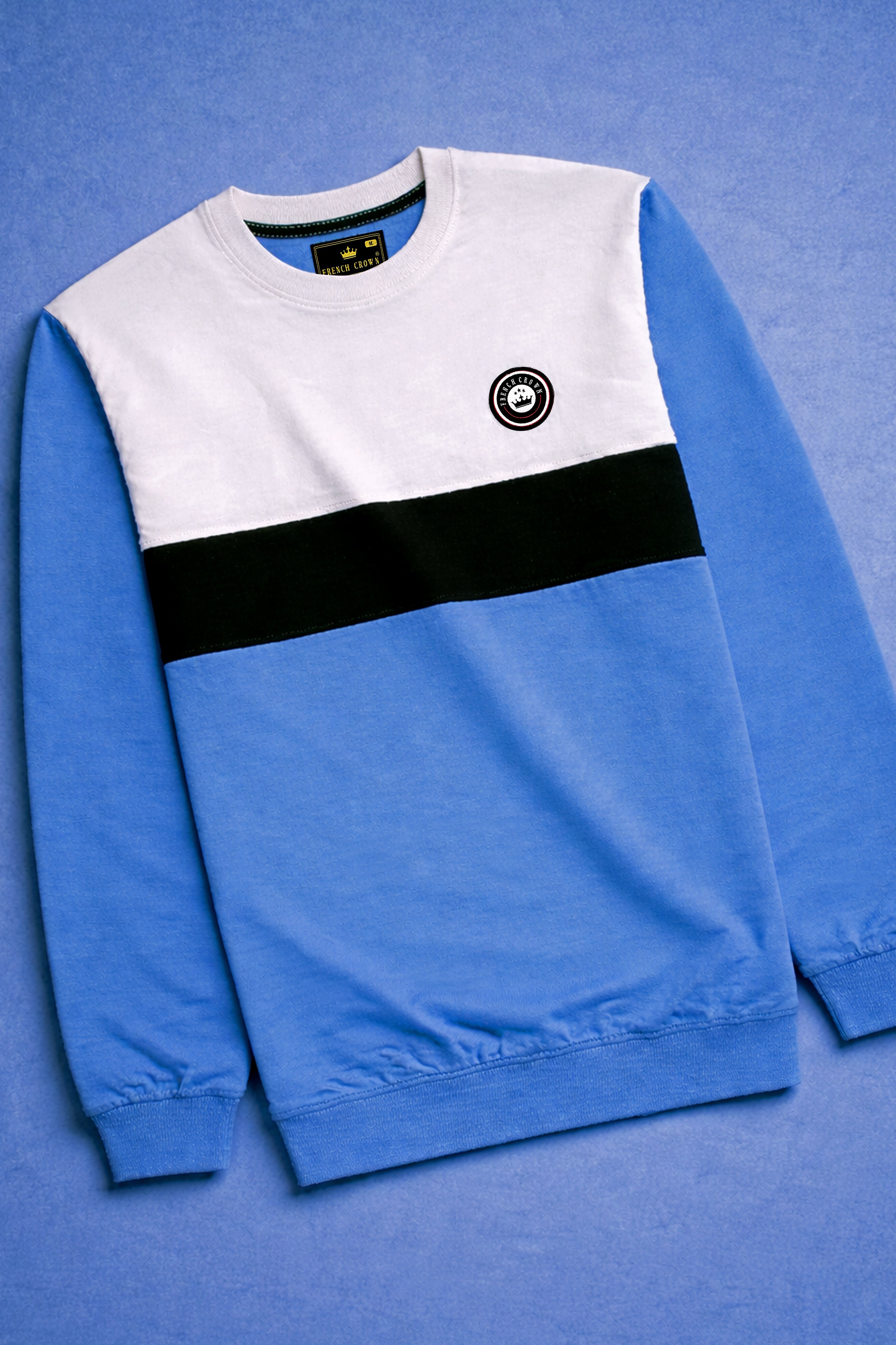 Moonstone Blue with White and Black Block Pattern Sweatshirt
