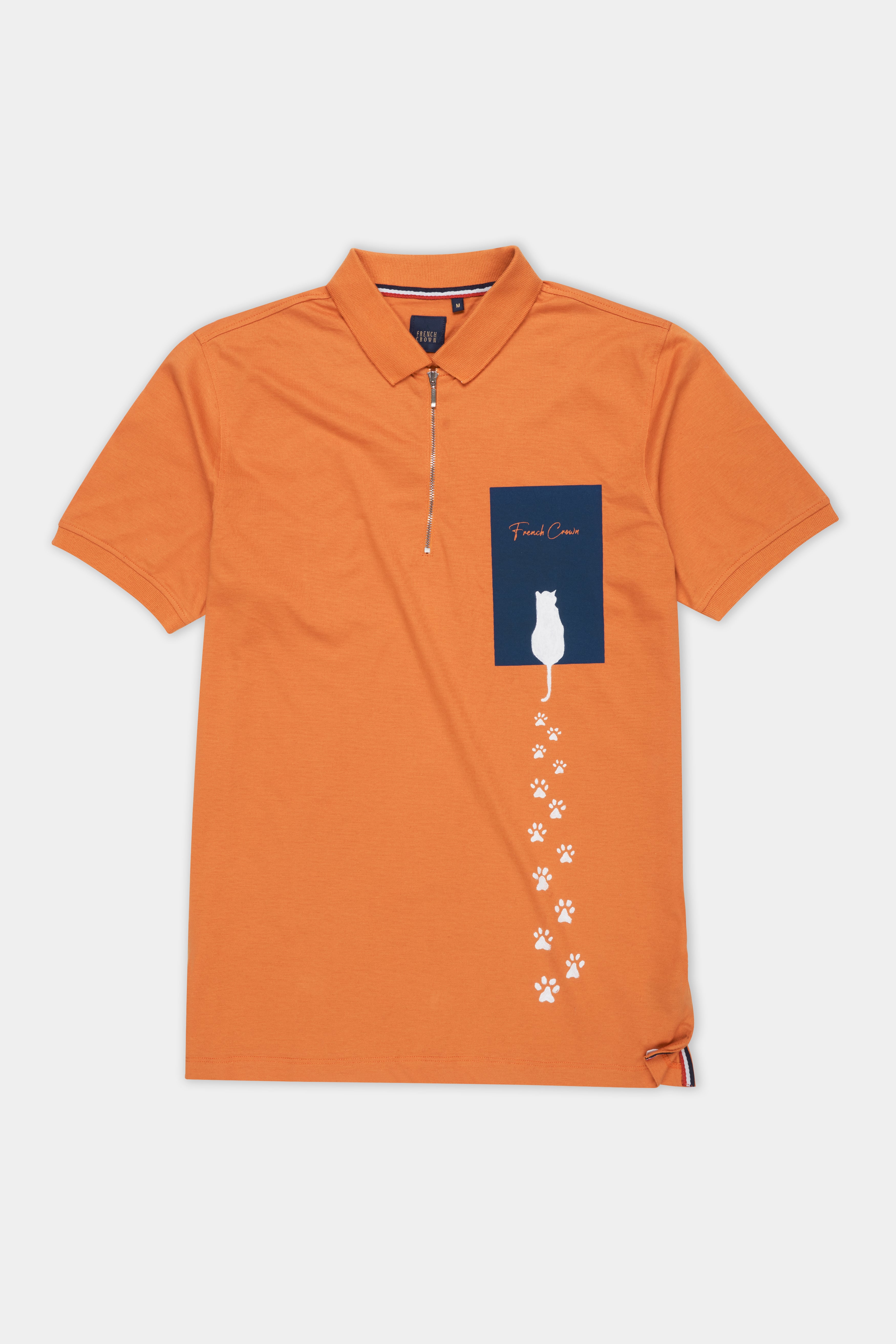 Sienna Orange Cat Hand Painted Premium Cotton Pique Polo TS811-W01-ART-S, TS811-W01-ART-M, TS811-W01-ART-L, TS811-W01-ART-XL, TS811-W01-ART-XXL