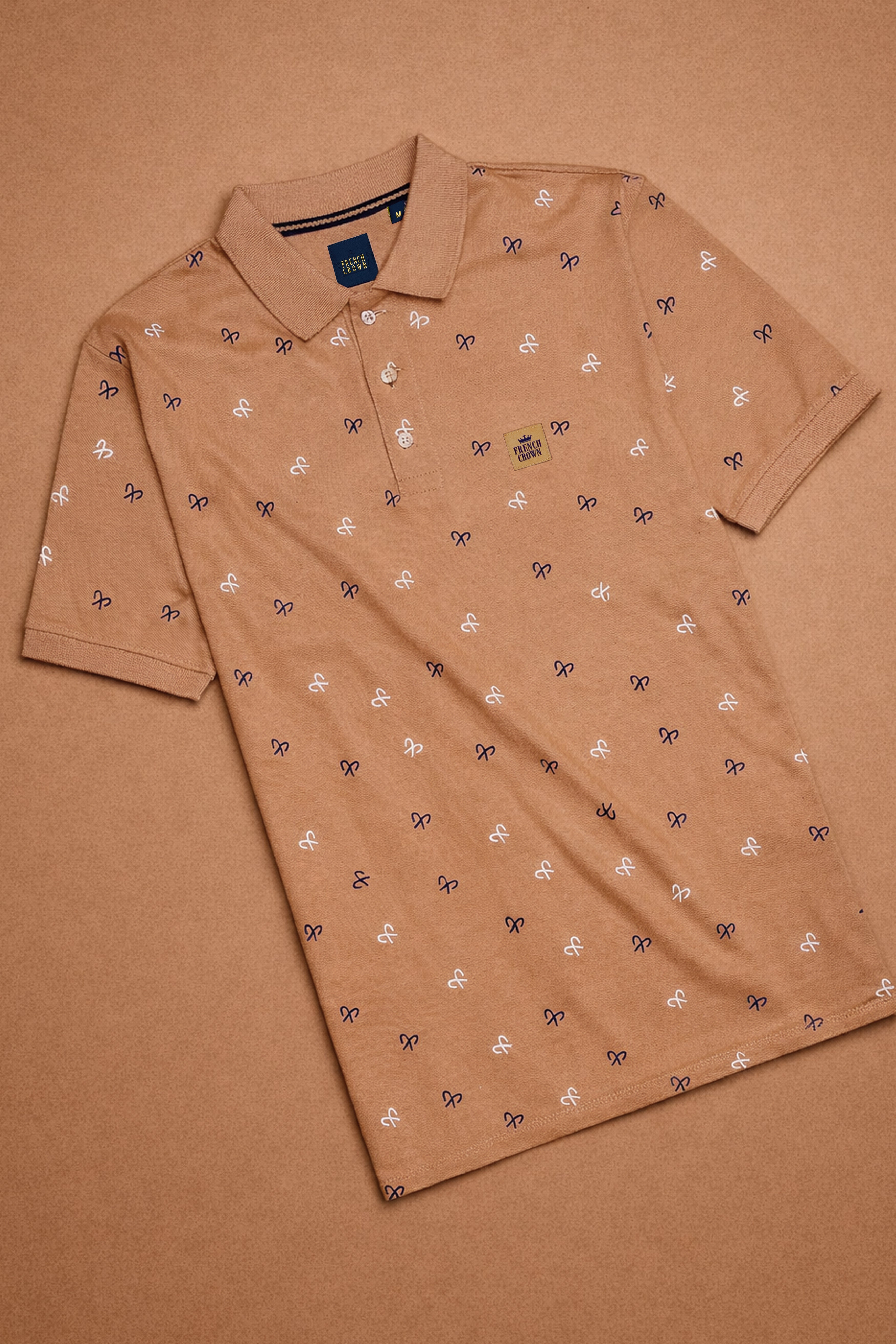 Antique Brass Brown Textured Organic Cotton Mercerised Pique Polo