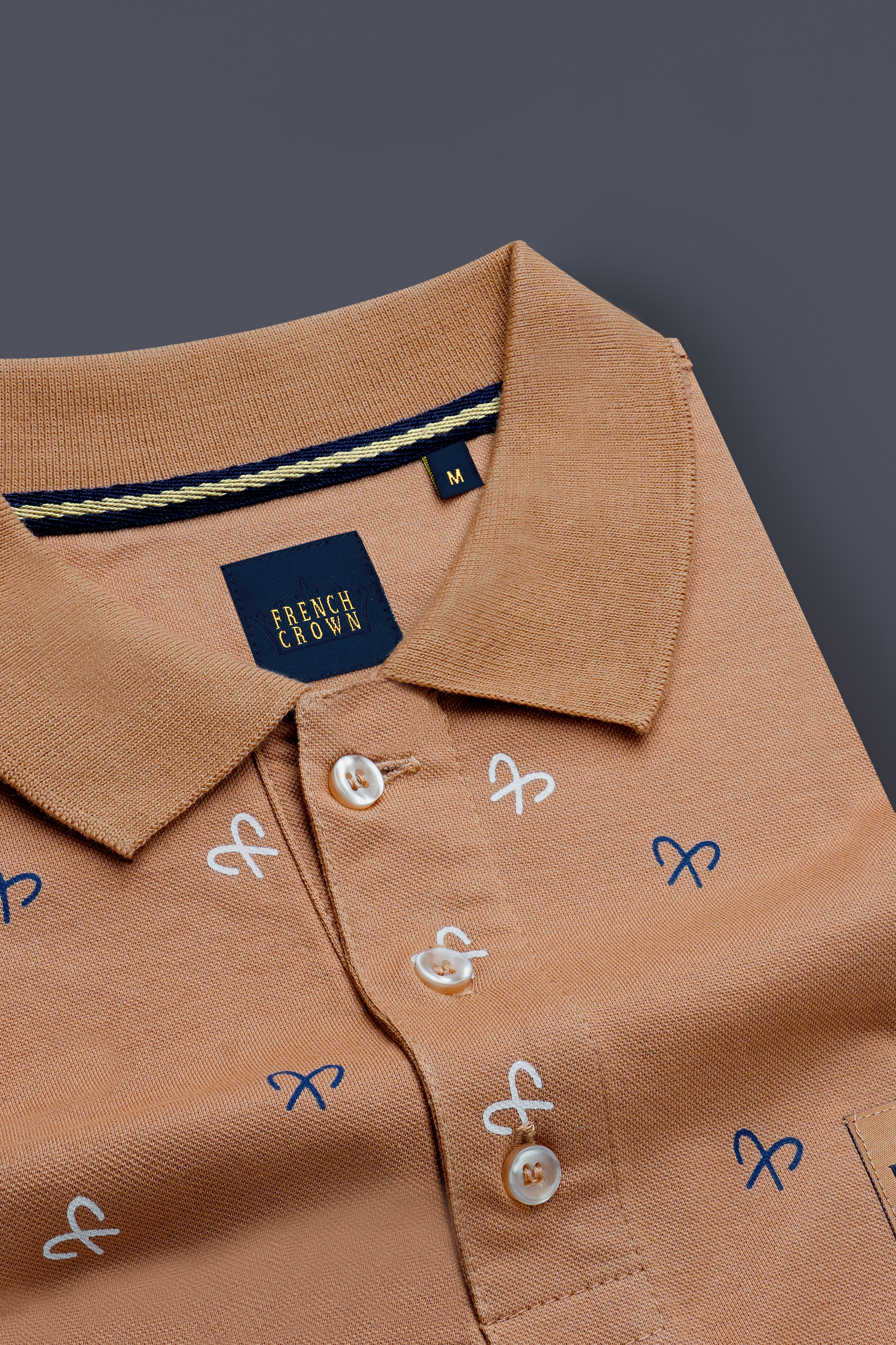 Antique Brass Brown Textured Organic Cotton Mercerised Pique Polo