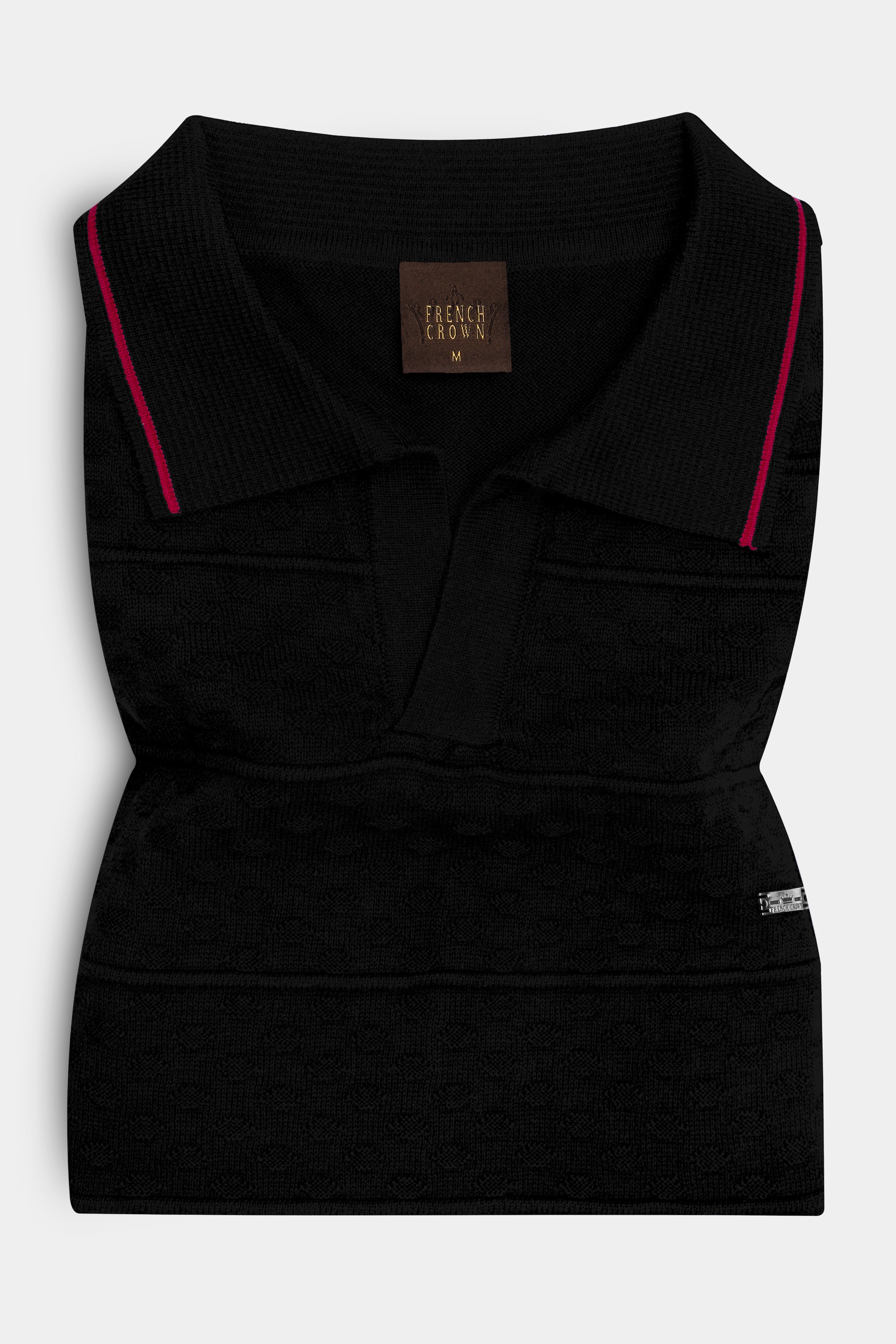 Bunker Black Jacquard Textured Flat-Knit Premium Cotton Polo