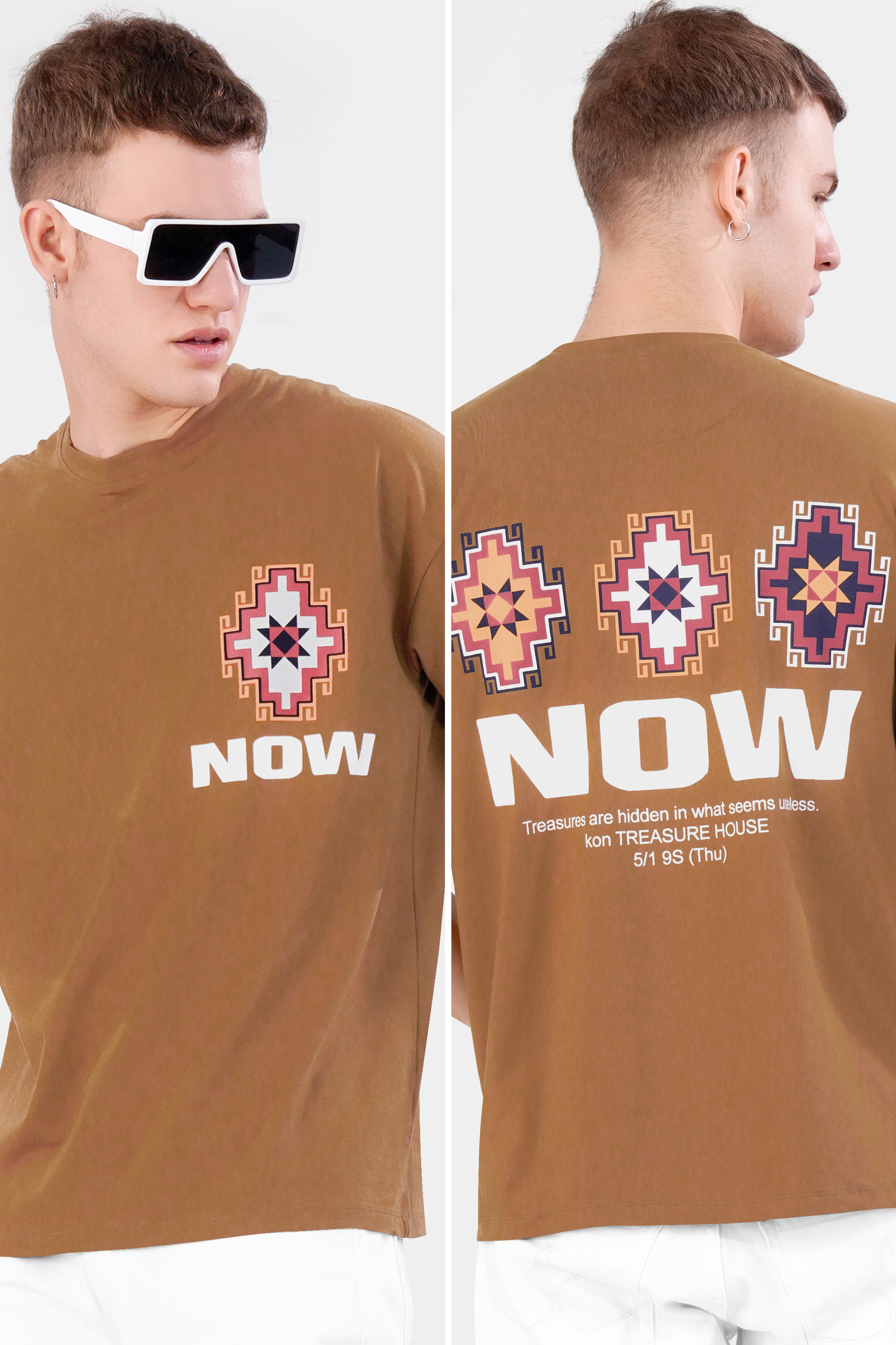 Sepia Brown Printed Premium Cotton Oversized T-shirt TS951-S, TS951-M, TS951-L, TS951-XL, TS951-XXL