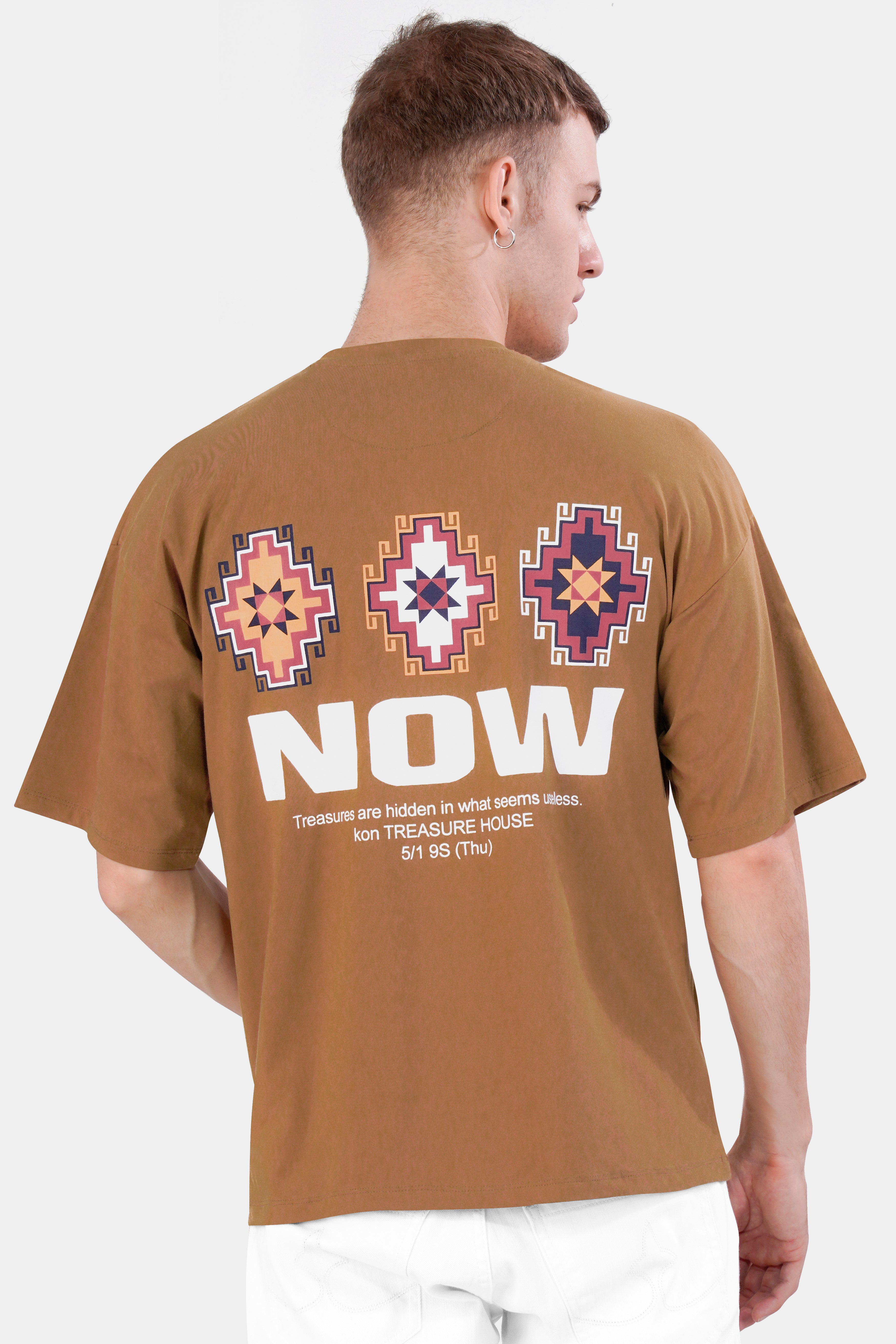 Sepia Brown Printed Premium Cotton Oversized T-shirt TS951-S, TS951-M, TS951-L, TS951-XL, TS951-XXL