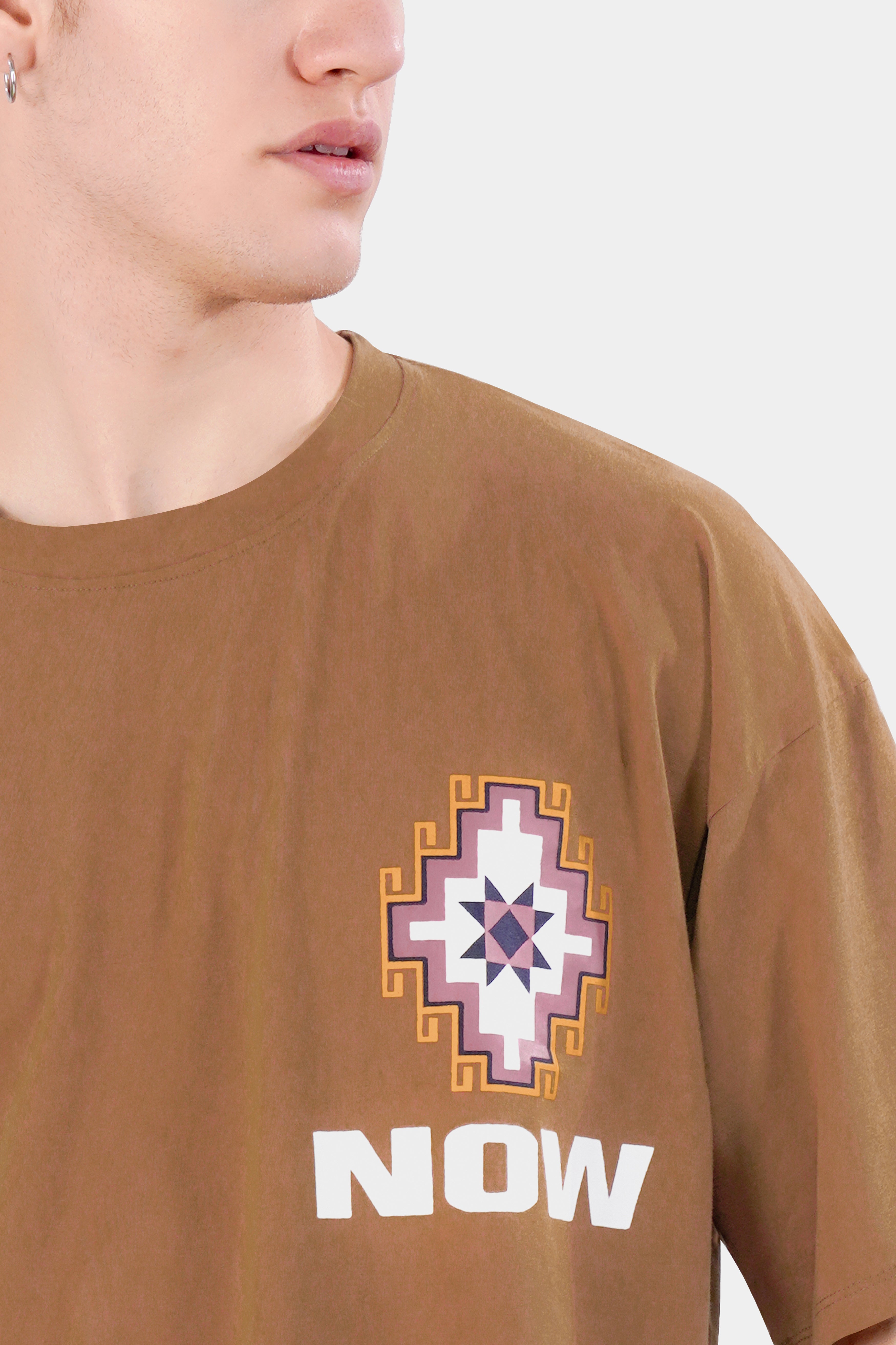 Sepia Brown Printed Premium Cotton Oversized T-shirt TS951-S, TS951-M, TS951-L, TS951-XL, TS951-XXL