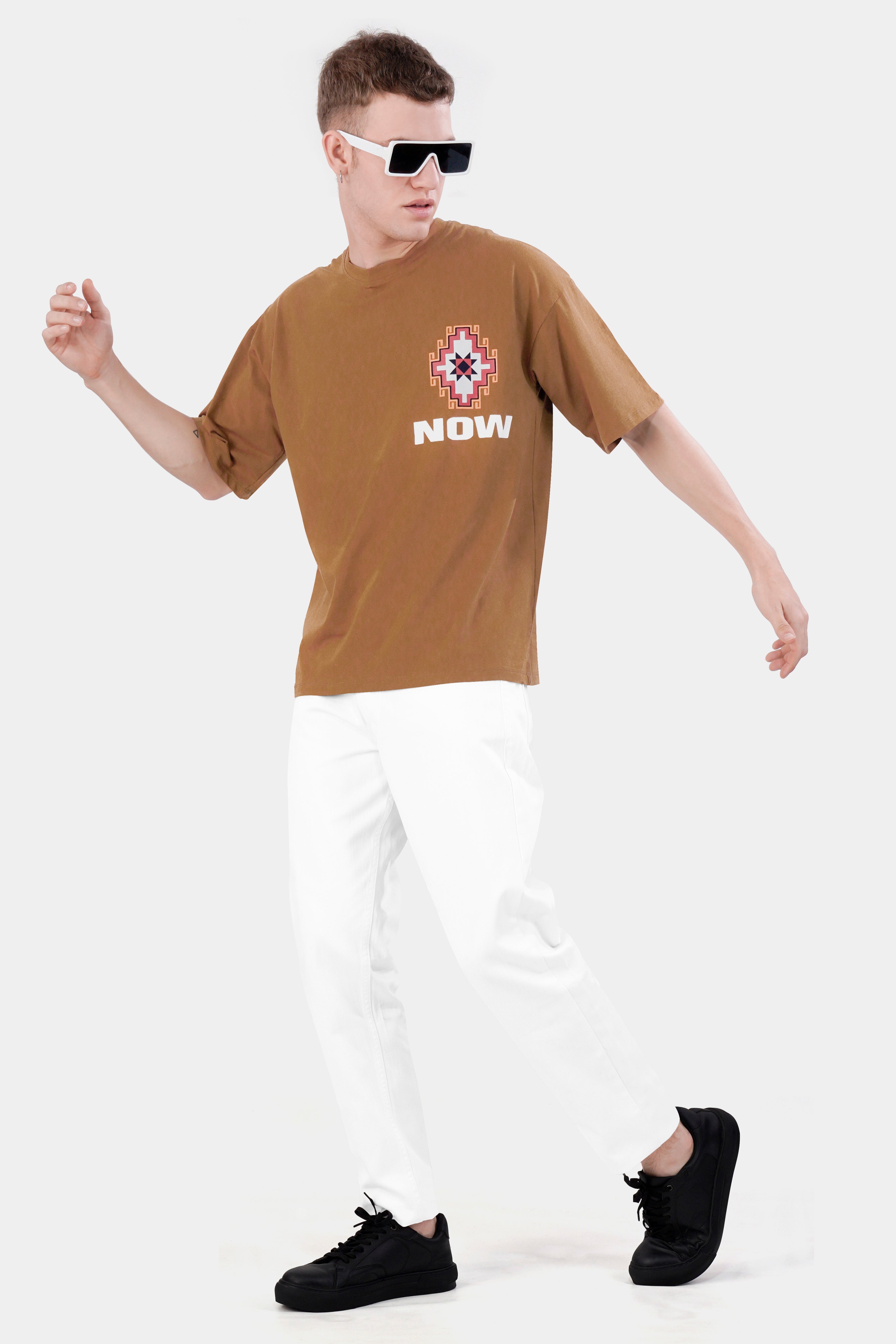 Sepia Brown Printed Premium Cotton Oversized T-shirt TS951-S, TS951-M, TS951-L, TS951-XL, TS951-XXL