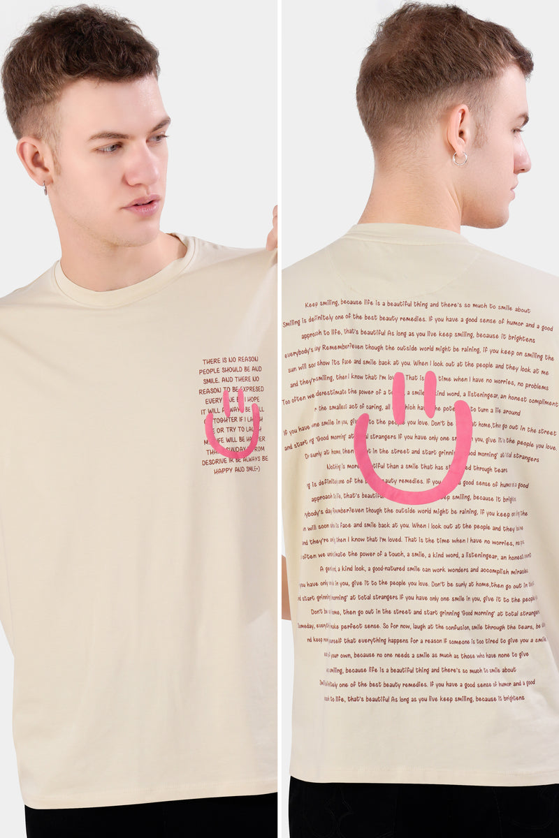 Almond Cream Printed Premium Cotton Oversized T-shirt