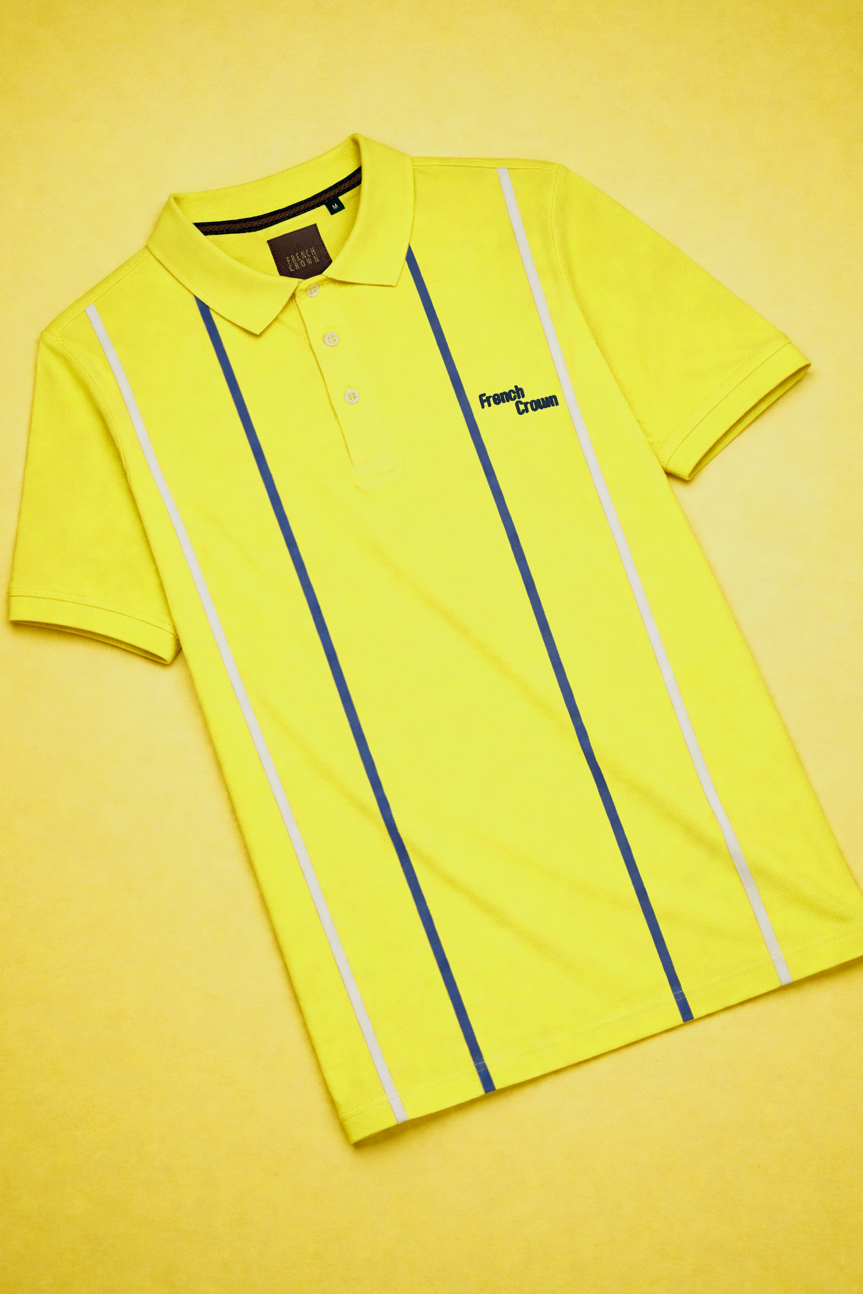 Portica Yellow Striped Premium Cotton Pique Polo
