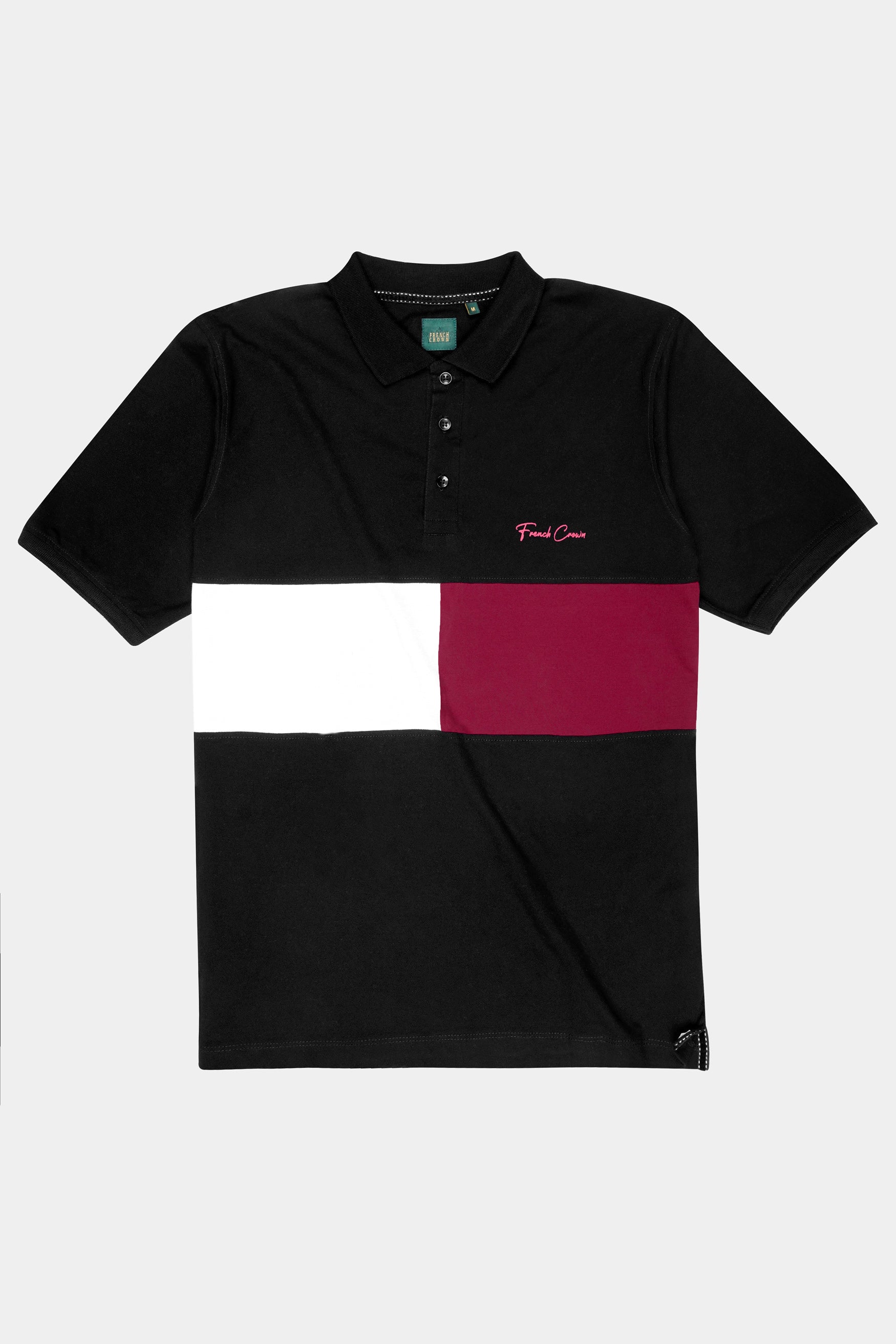 Jade Black with White and Merlot Maroon Colour Block Pattern Premium Cotton Pique Polo TS975-S, TS975-M, TS975-L, TS975-XL, TS975-XXL