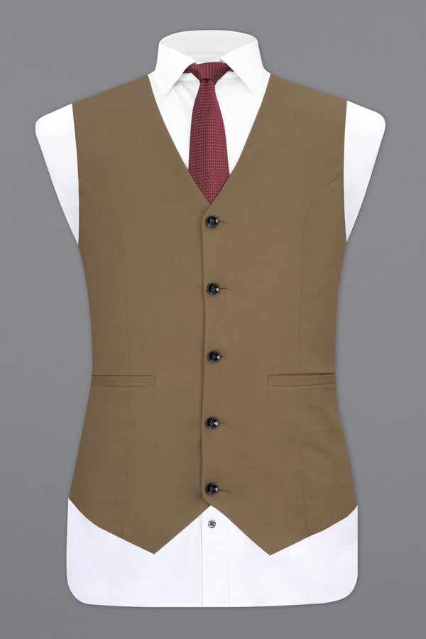 Khaki Brown Textured Waistcoat