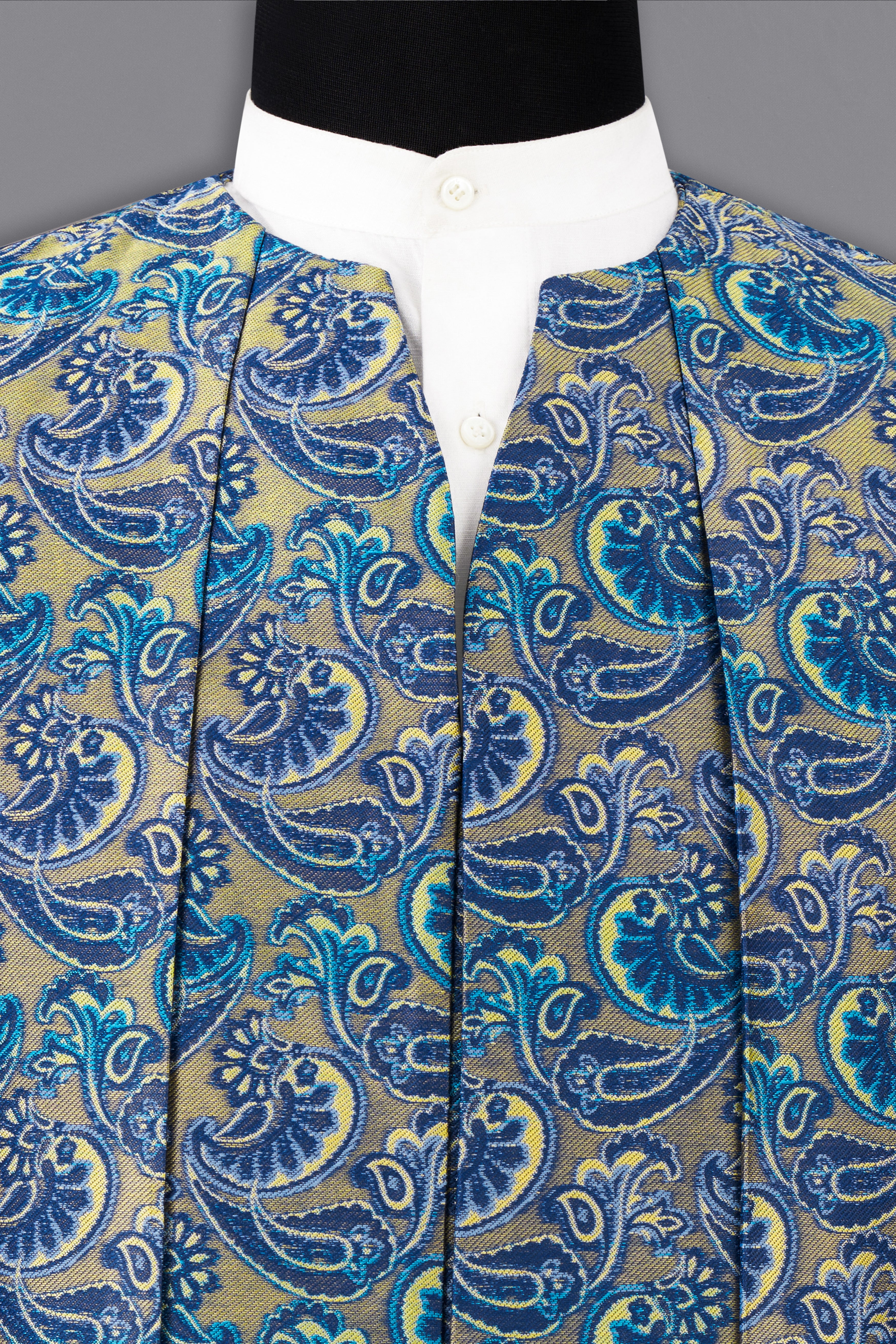 Biscay Blue Paisley Textured Designer Waistcoat