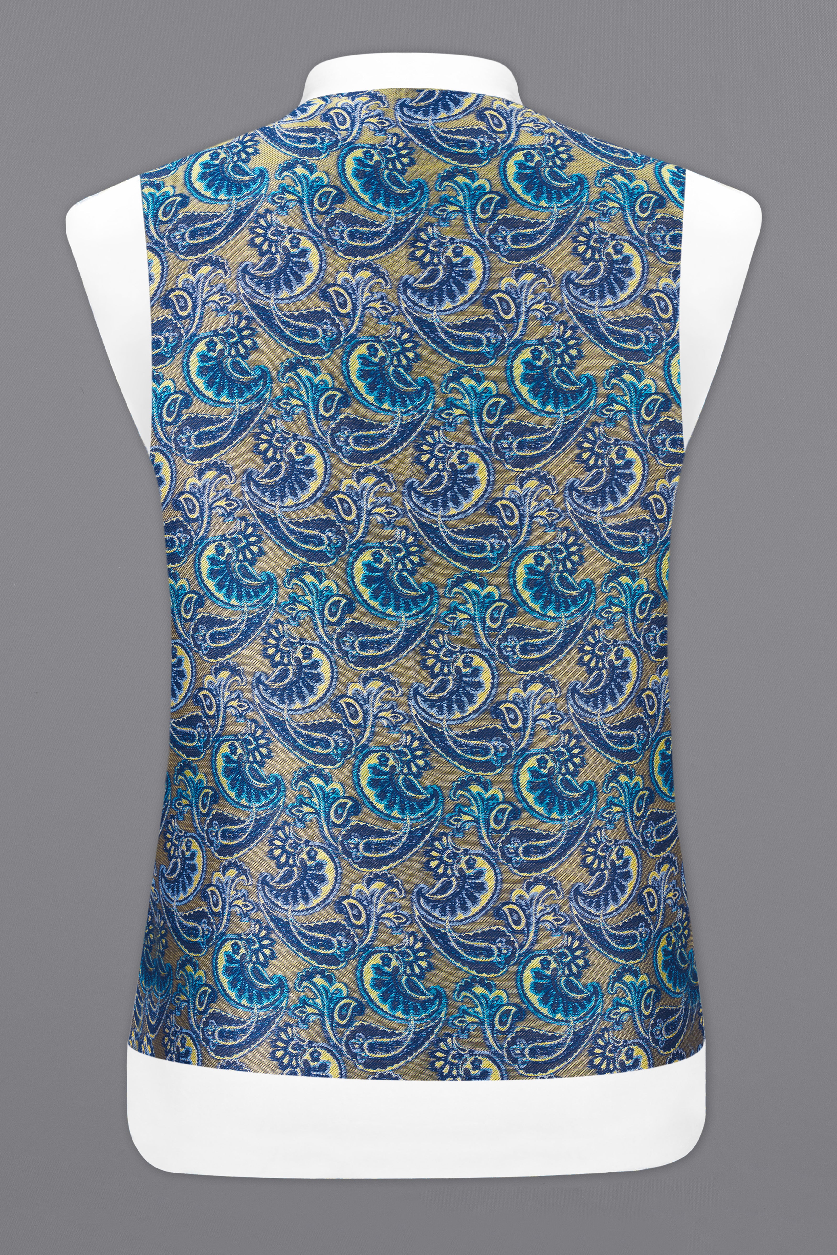 Biscay Blue Paisley Textured Designer Waistcoat