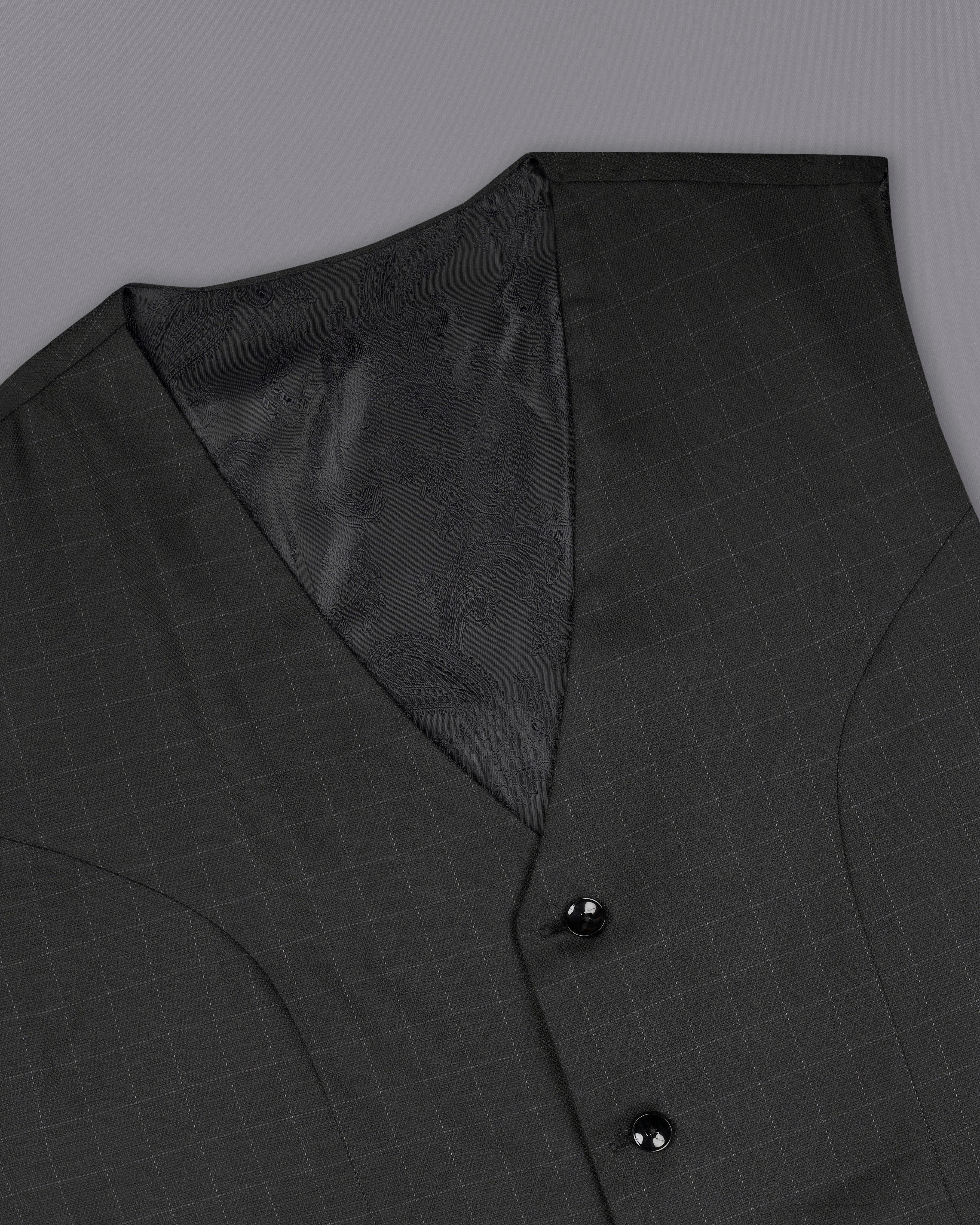 Jade Black with Storm Gray Checkered Waistcoat V2604-36, V2604-38, V2604-40, V2604-42, V2604-44, V2604-46, V2604-48, V2604-50, V2604-52, V2604-54, V2604-56, V2604-58, V2604-60