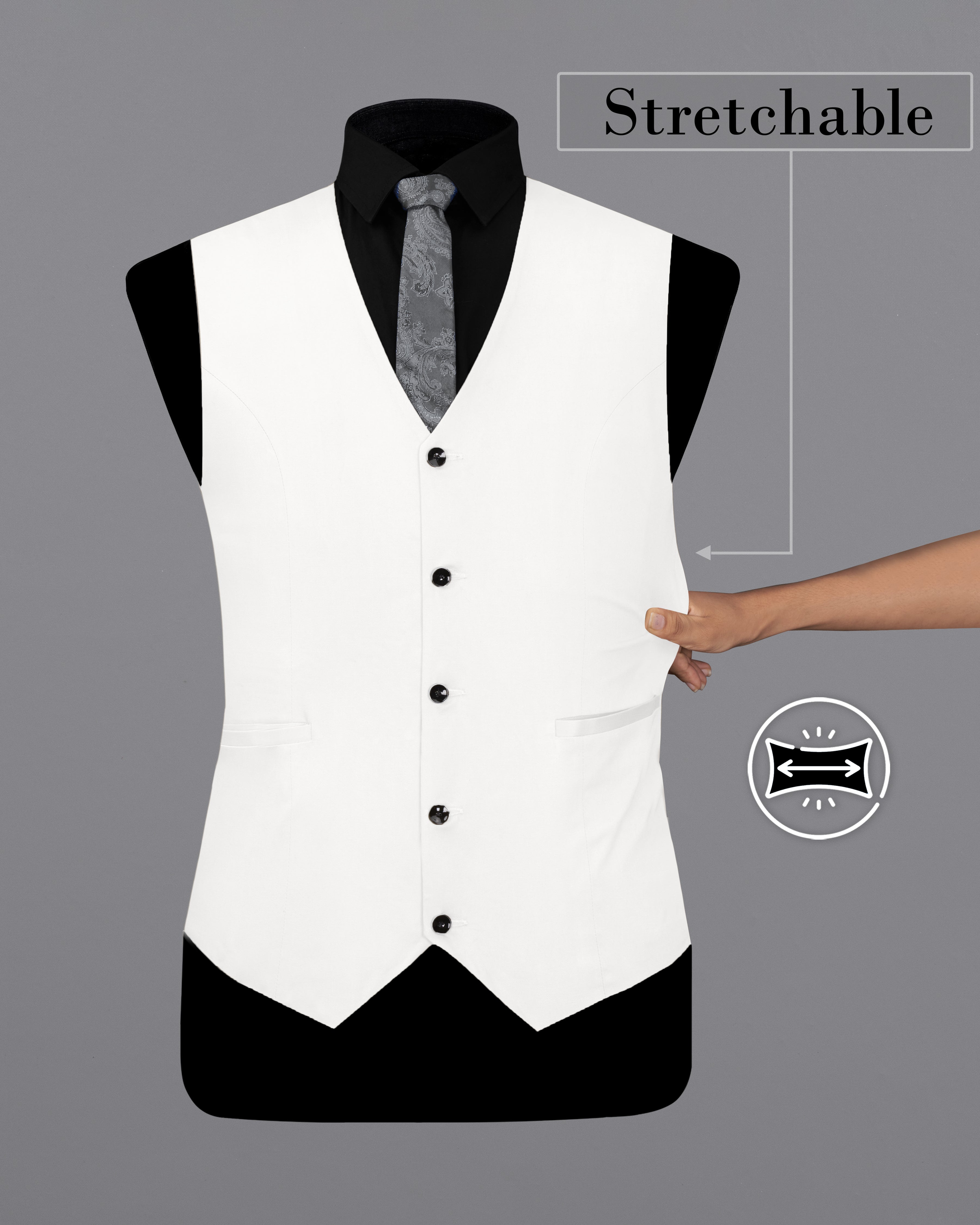 Bright White Solid Premium Cotton Waistcoat V2632-36, V2632-38, V2632-40, V2632-42, V2632-44, V2632-46, V2632-48, V2632-50, V2632-52, V2632-54, V2632-56, V2632-58, V2632-60