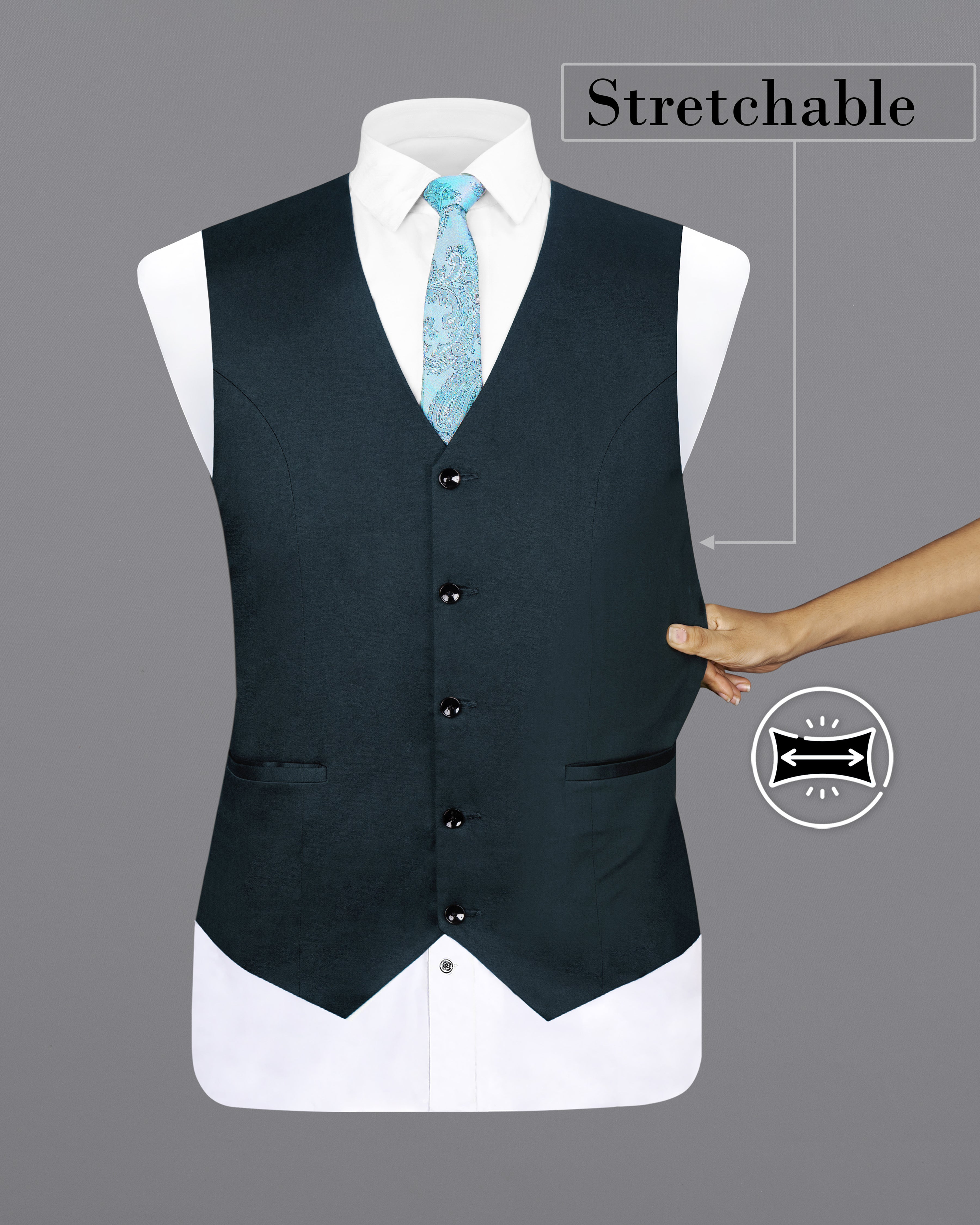 Timber Sea Blue Solid Premium Cotton Waistcoat V2637-36, V2637-38, V2637-40, V2637-42, V2637-44, V2637-46, V2637-48, V2637-50, V2637-52, V2637-54, V2637-56, V2637-58, V2637-60