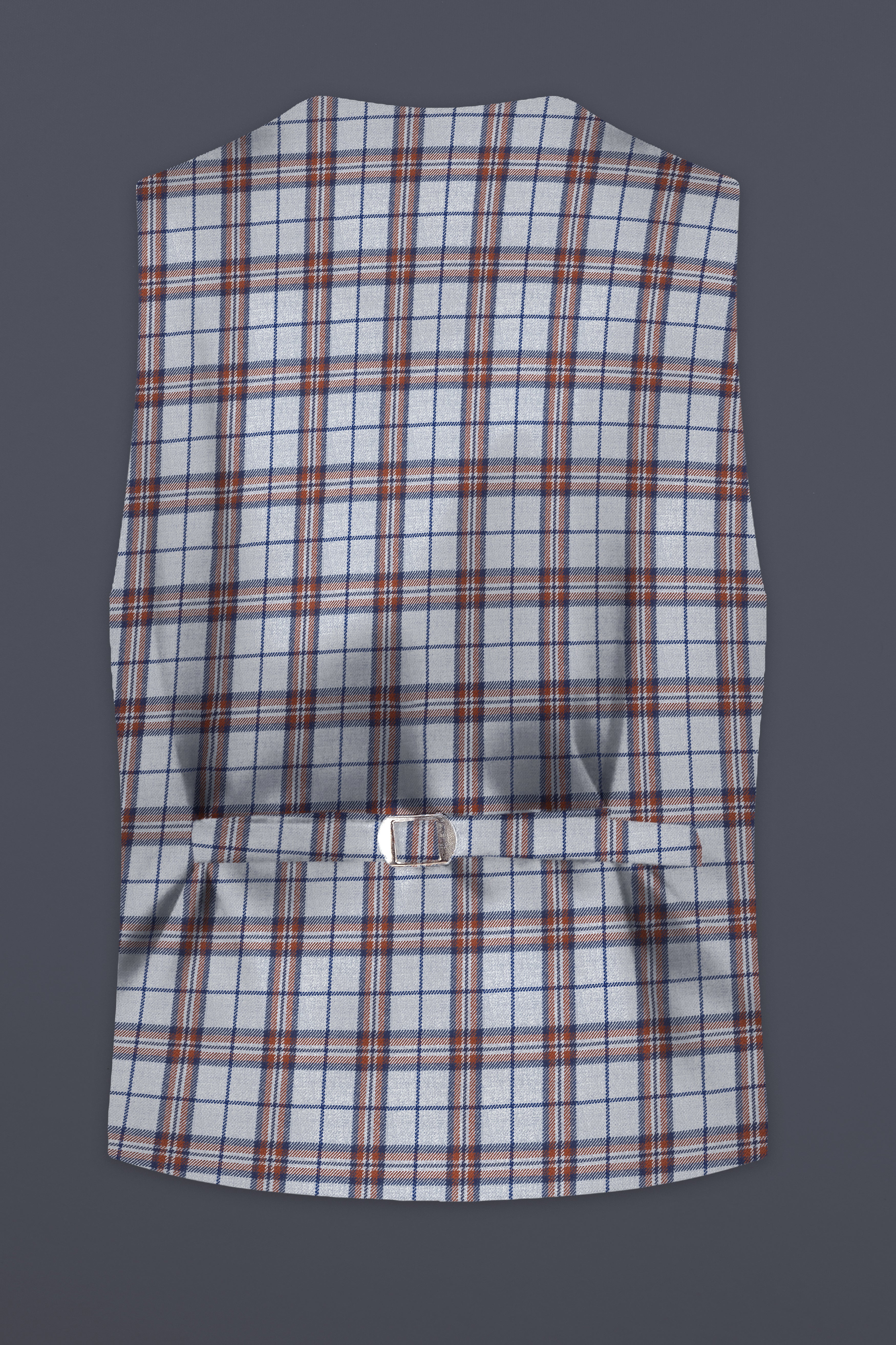 Cadet Gray with Maroon and Blue Plaid Tweed Waistcoat