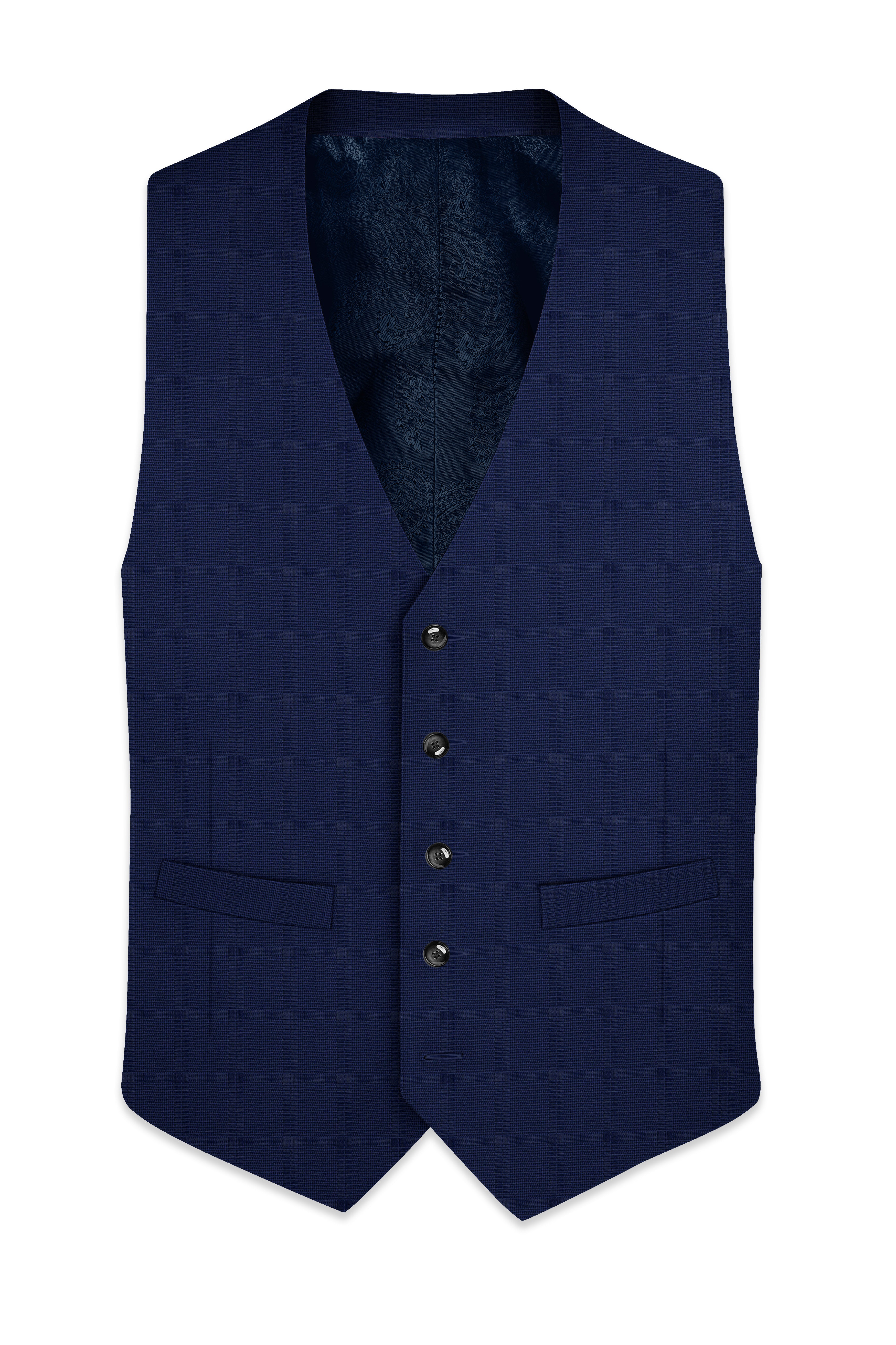 Valhalla Blue subtle plaid Wool Rich Waistcoat