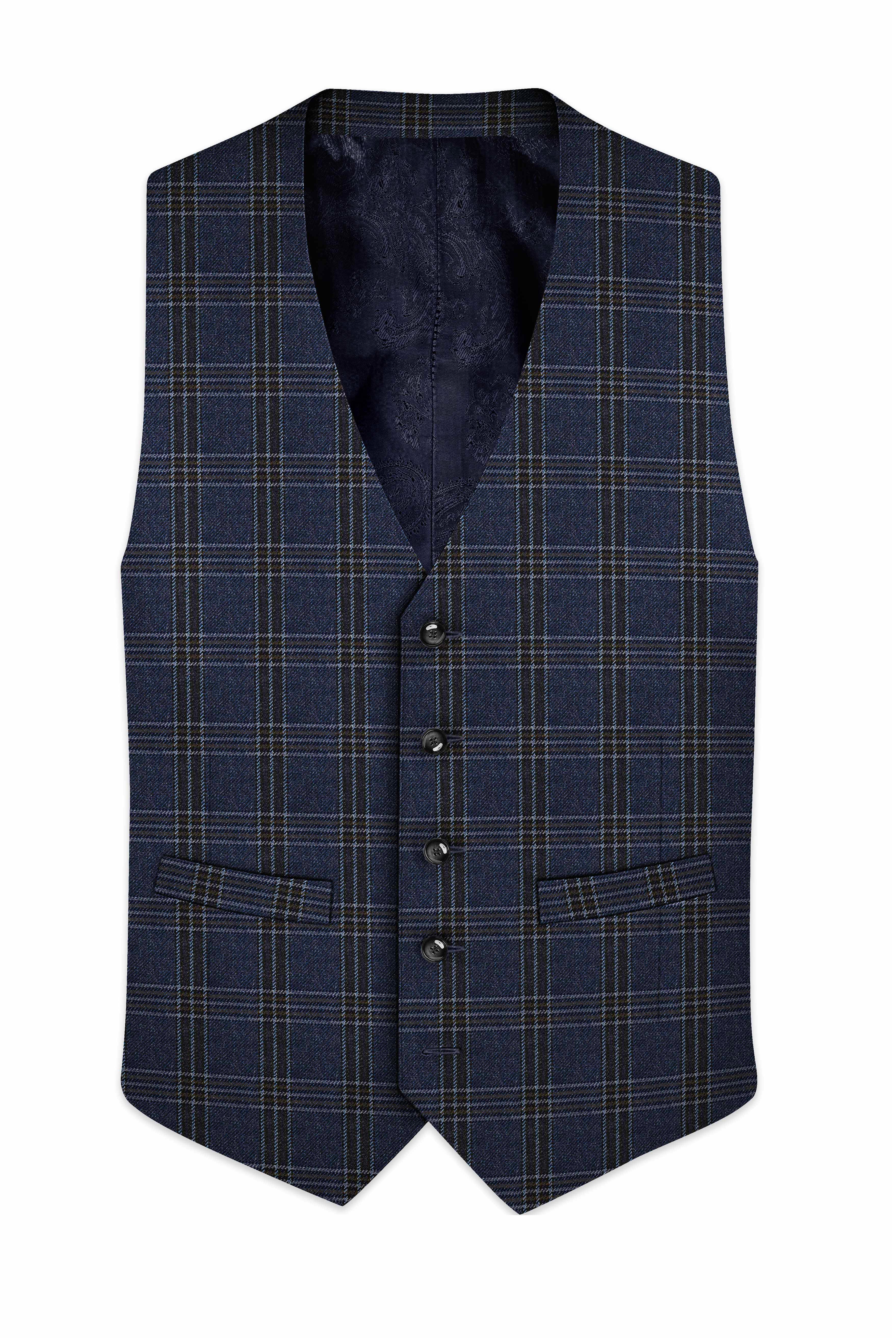 Licorice Blue Plaid heavyweight tweed Wool Rich Waistcoat