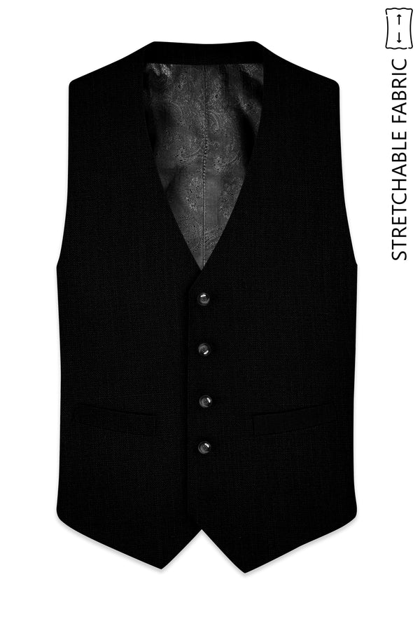 Jade Black Luxurious Linen Stretchable Waistcoat