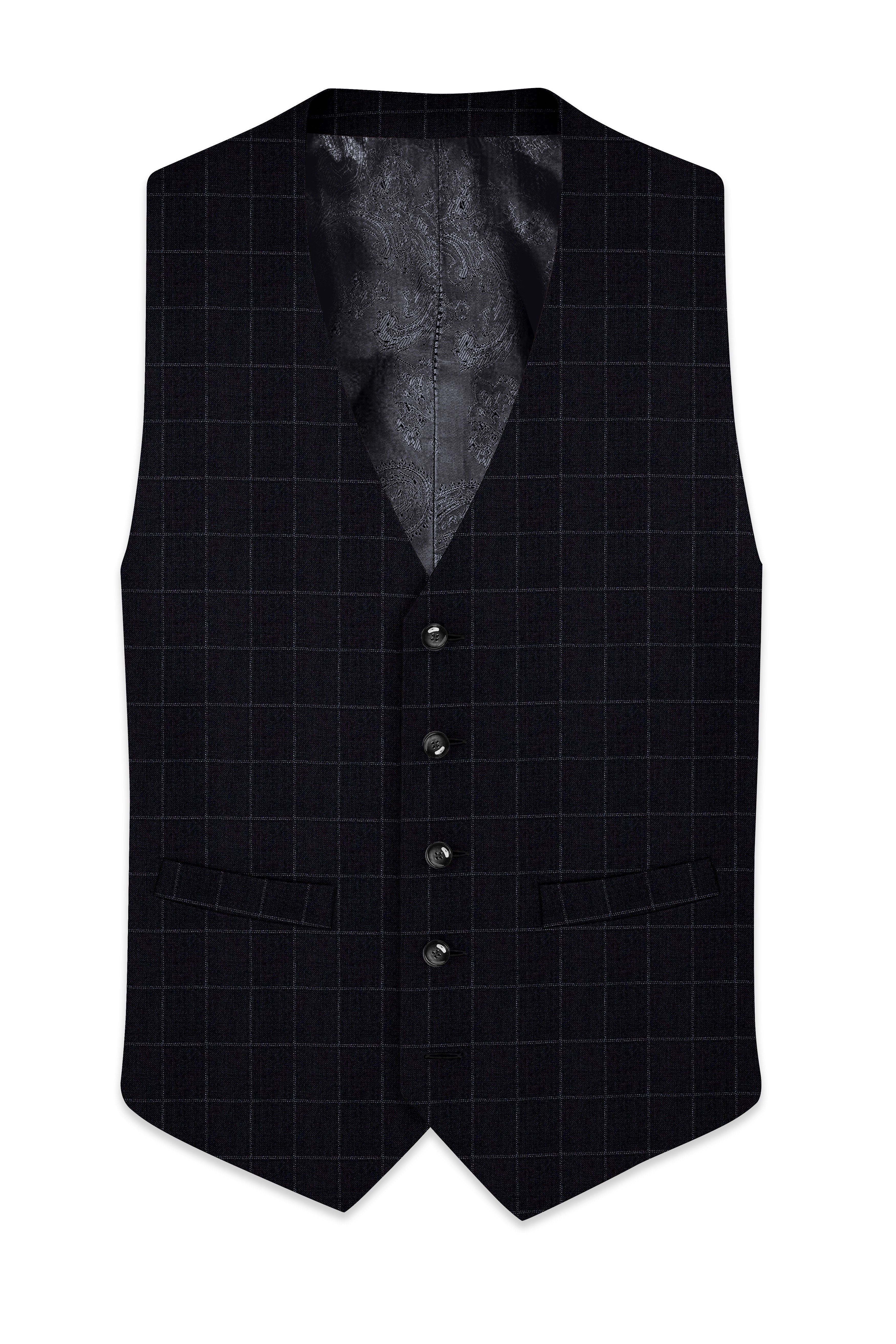 Log Cabin Black Super fine Windowpane Wool Rich Waistcoat