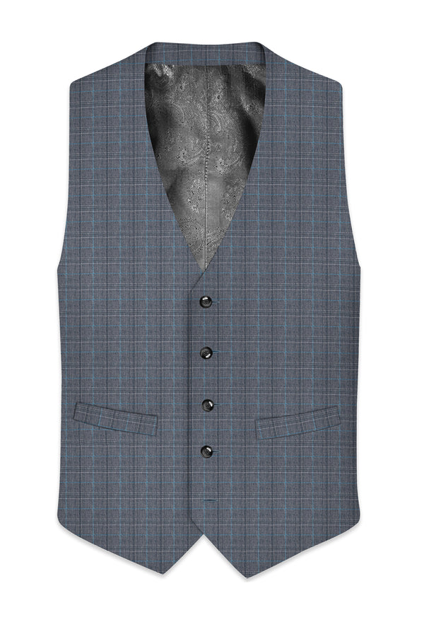 Mobster Grey Windowpane Premium Cotton Waistcoat