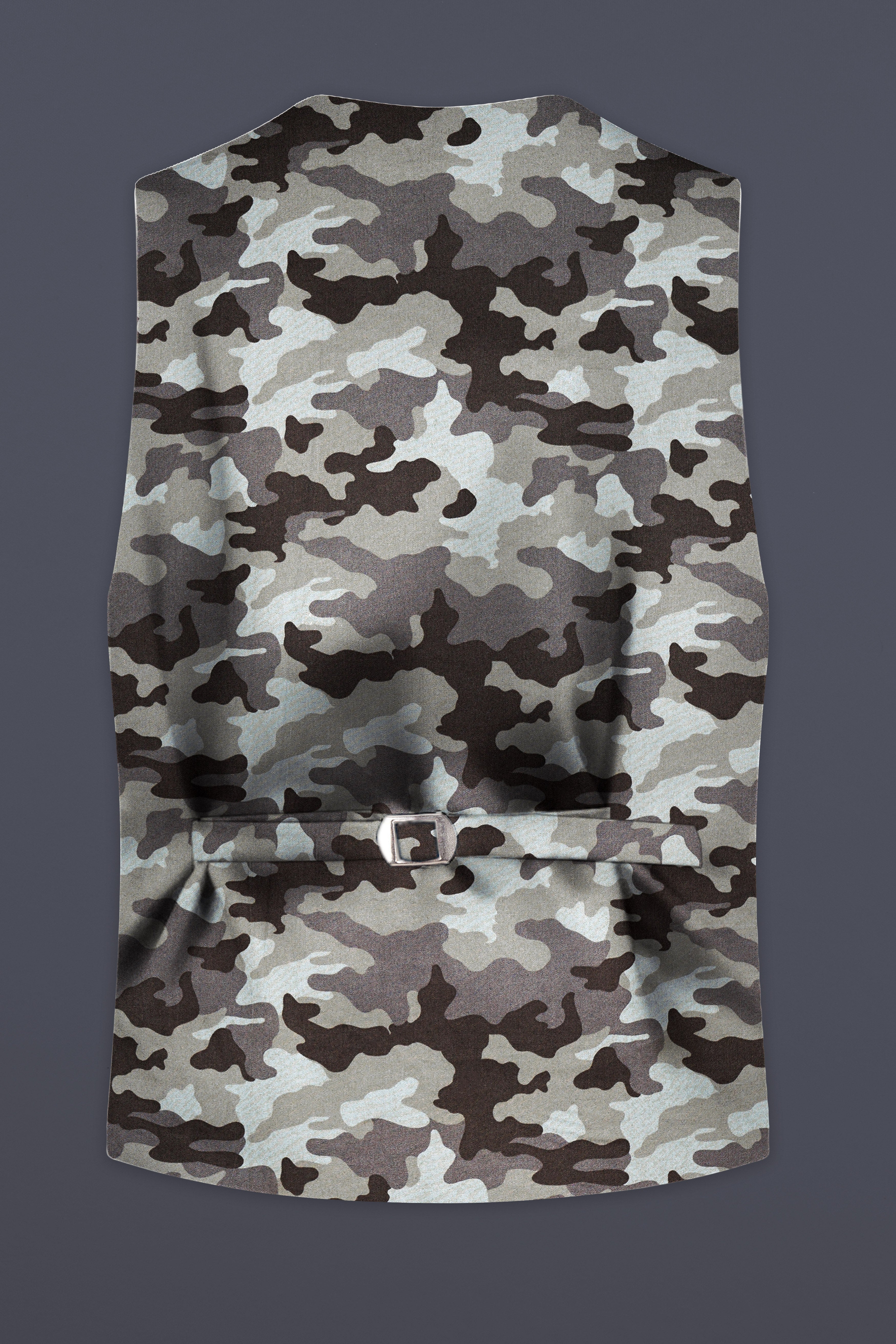 Emperor Gray And Tundora Camouflage Printed Cotton Waistcoat