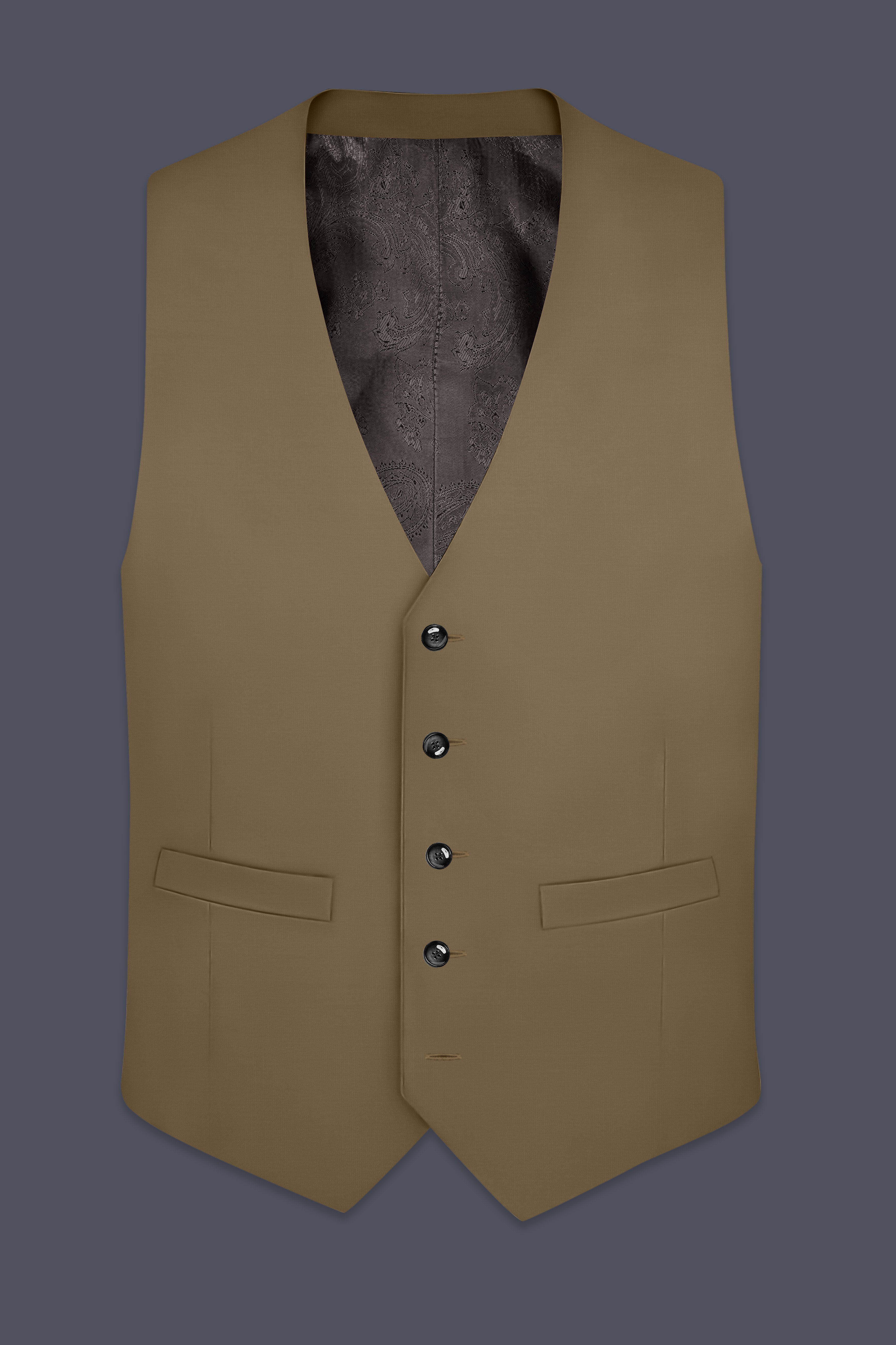 Khaki Brown Textured Waistcoat