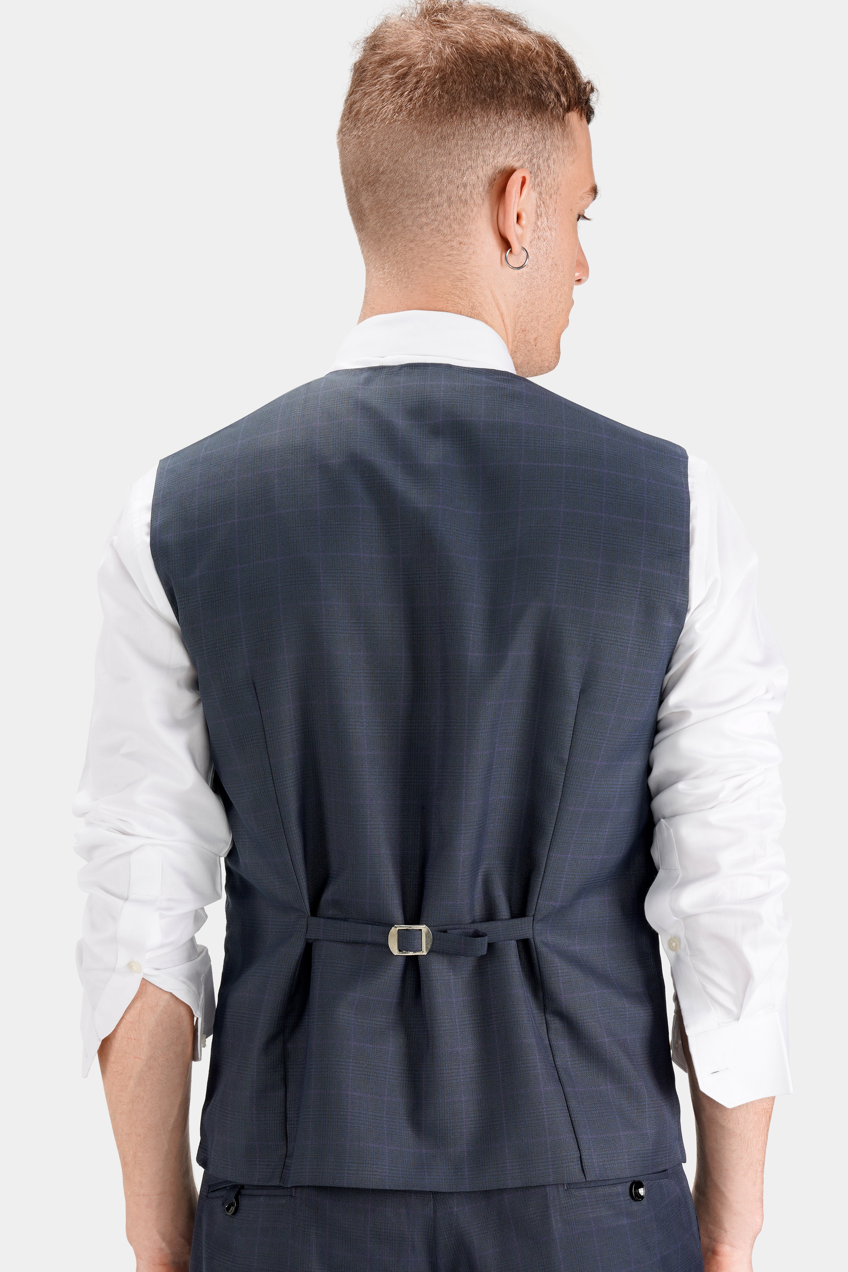 Baltic Blue Checkered Wool Rich Waistcoat V2737-36, V2737-38, V2737-40, V2737-42, V2737-44, V2737-46, V2737-48, V2737-50, V2737-52, V2737-54, V2737-56, V2737-58, V2737-60