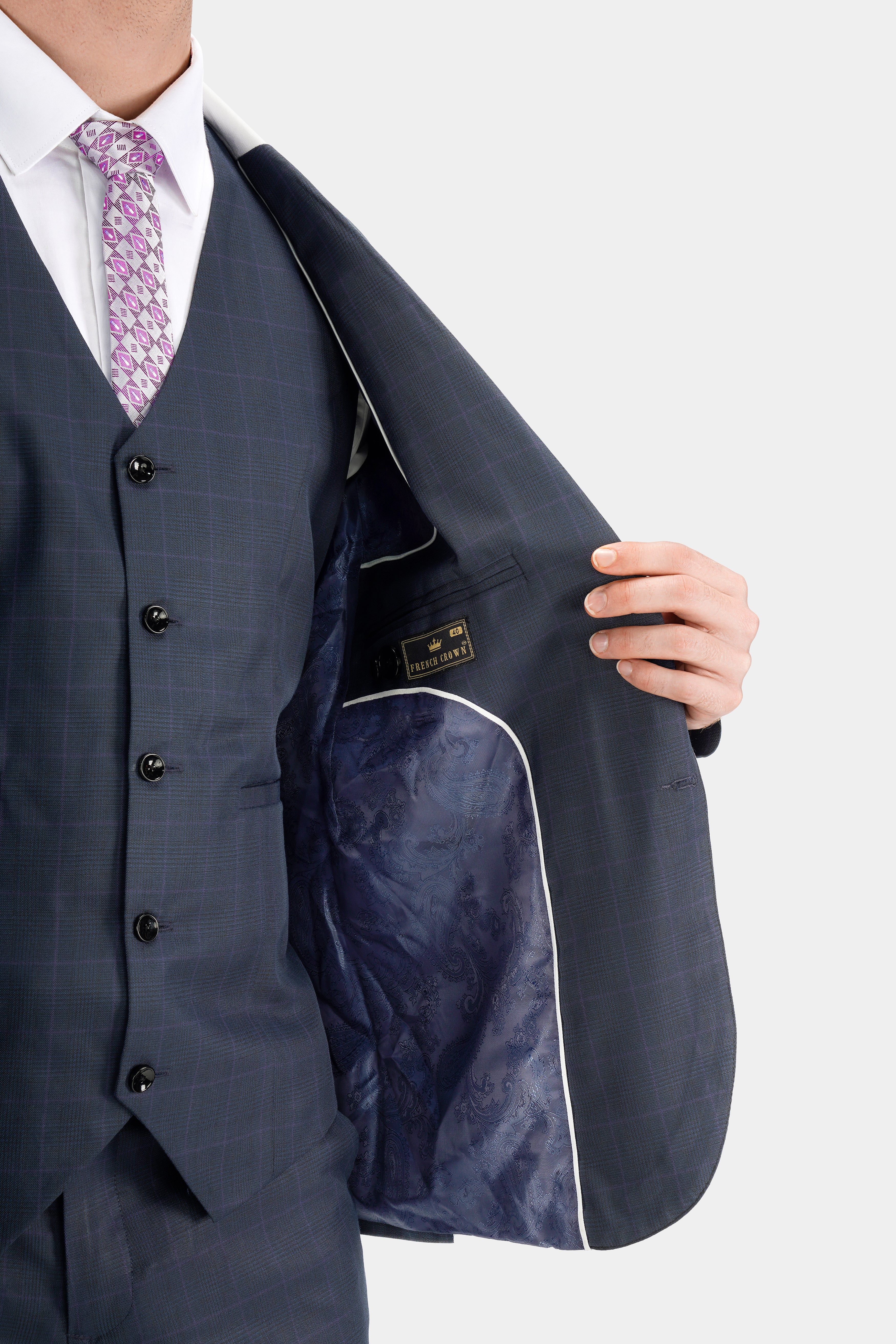Baltic Blue Checkered Wool Rich Waistcoat V2737-36, V2737-38, V2737-40, V2737-42, V2737-44, V2737-46, V2737-48, V2737-50, V2737-52, V2737-54, V2737-56, V2737-58, V2737-60