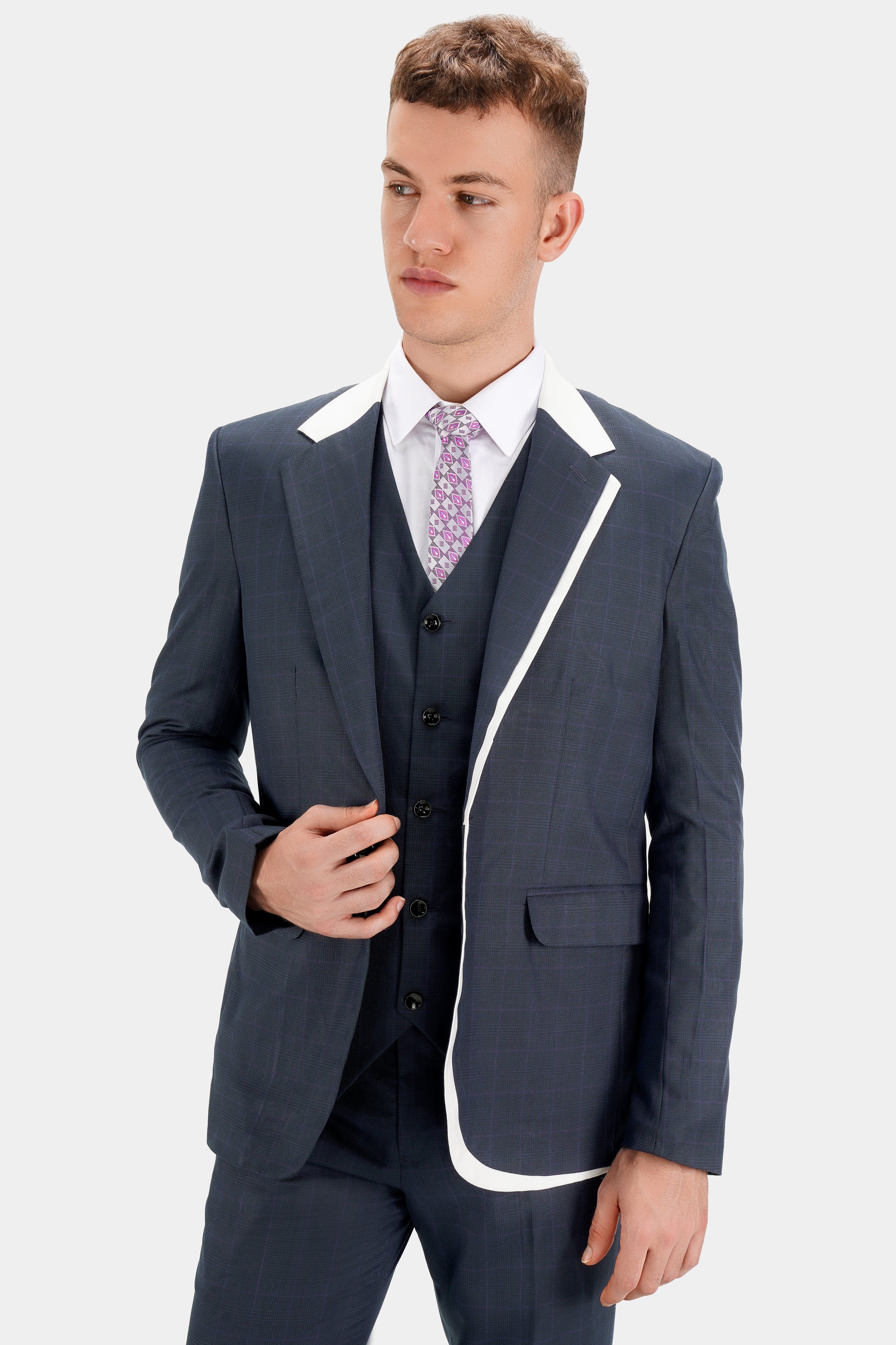 Baltic Blue Checkered Wool Rich Waistcoat V2737-36, V2737-38, V2737-40, V2737-42, V2737-44, V2737-46, V2737-48, V2737-50, V2737-52, V2737-54, V2737-56, V2737-58, V2737-60