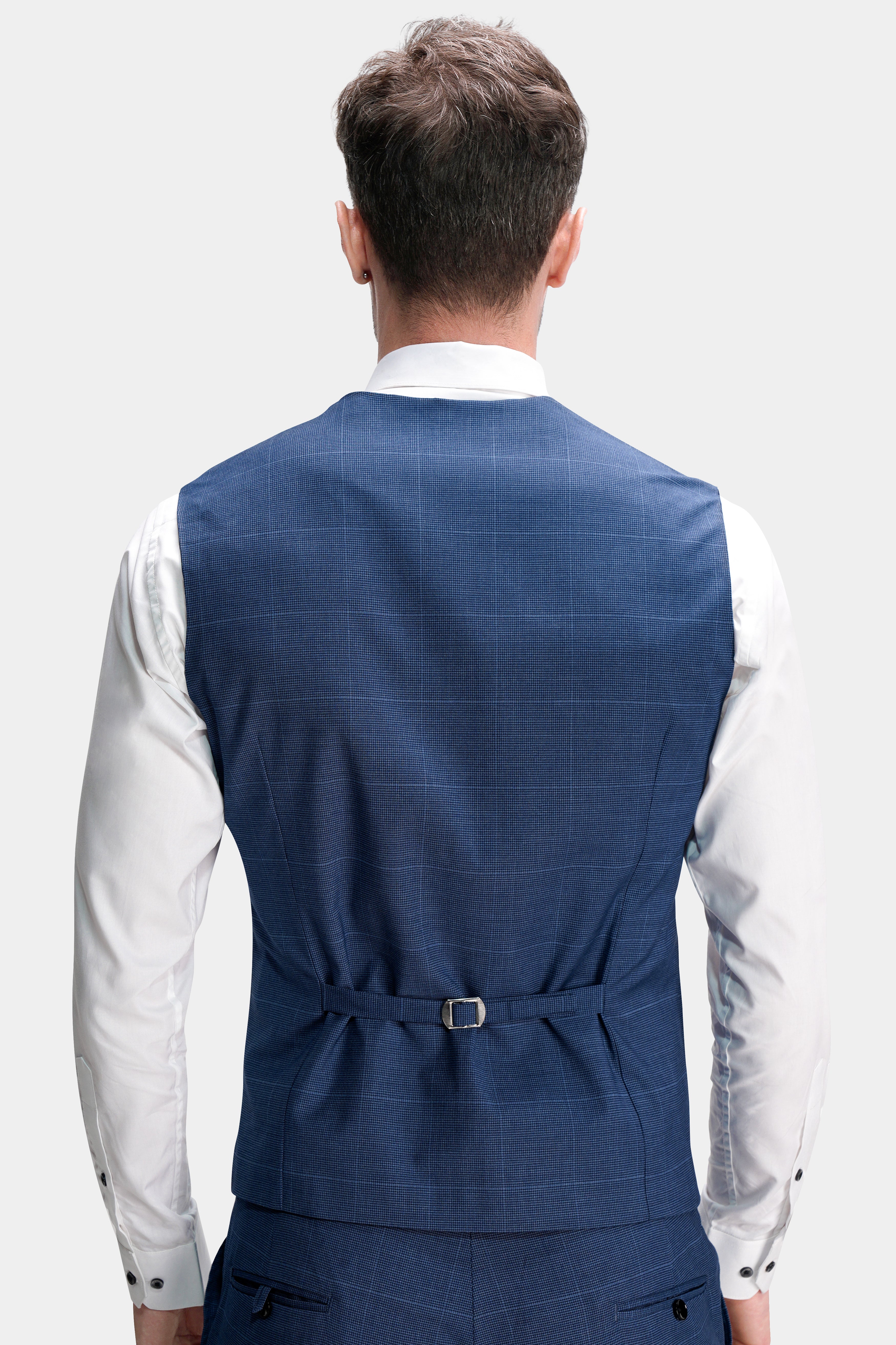Gun Powder Blue Windowpane Wool Rich Stretchable Waistcoat V2760-36, V2760-38, V2760-40, V2760-42, V2760-44, V2760-46, V2760-48, V2760-50, V2760-52, V2760-54, V2760-56, V2760-58, V2760-60