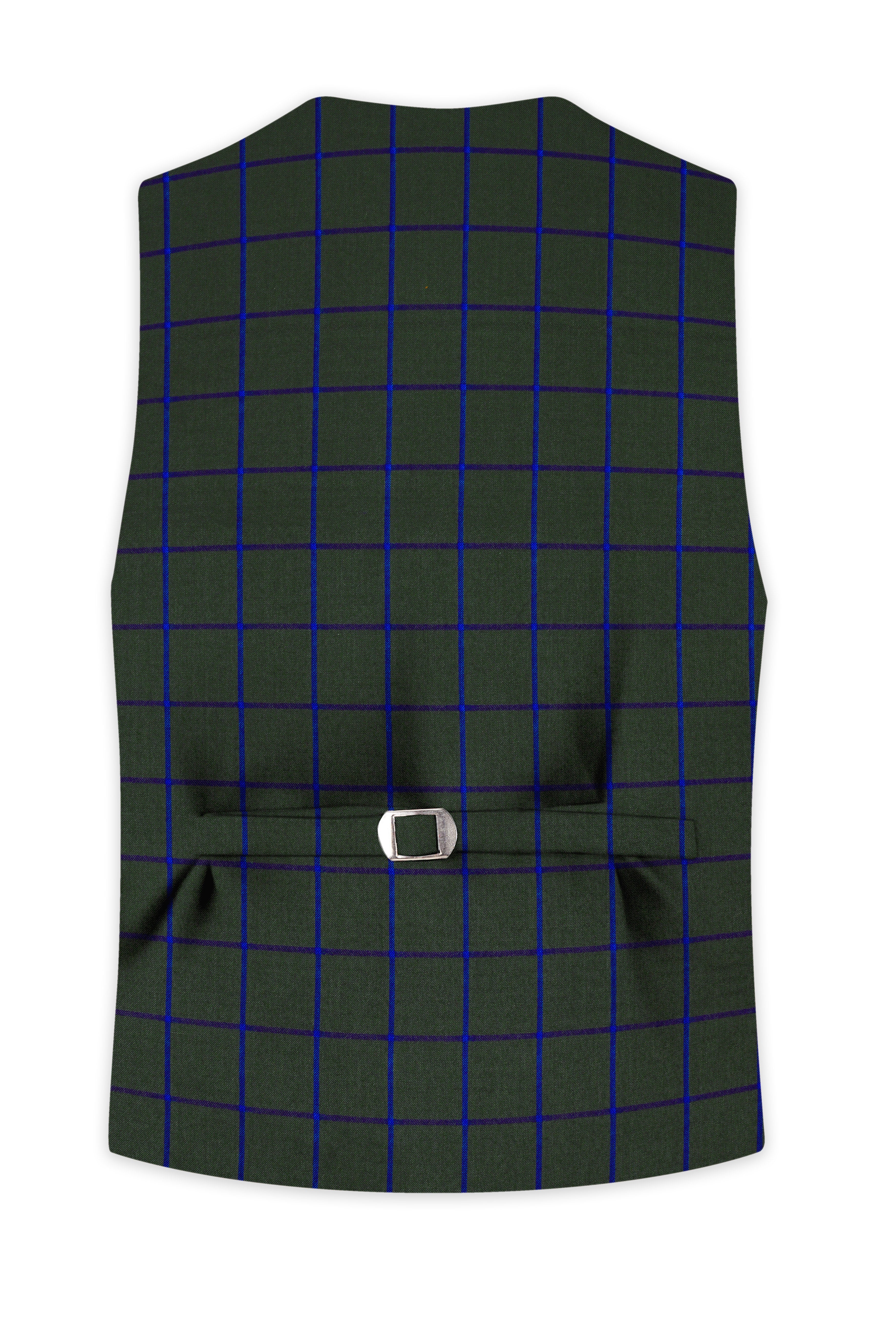 Kombu Green Checkered Wool Rich Waistcoat