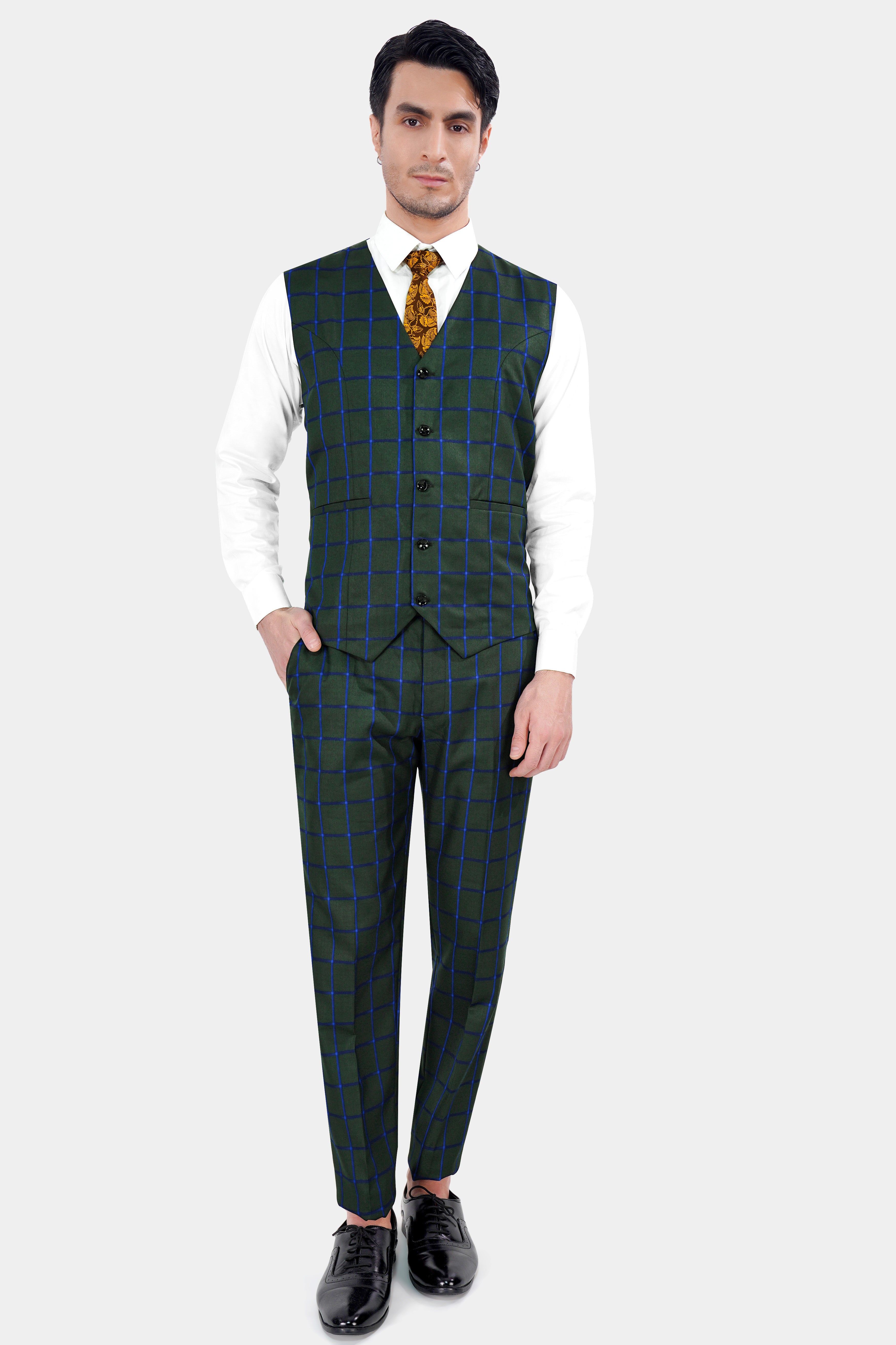 Kombu Green Checkered Wool Rich Waistcoat V2839-36, V2839-38, V2839-40, V2839-42, V2839-44, V2839-46, V2839-48, V2839-50, V2839-52, V2839-54, V2839-56, V2839-58, V2839-60