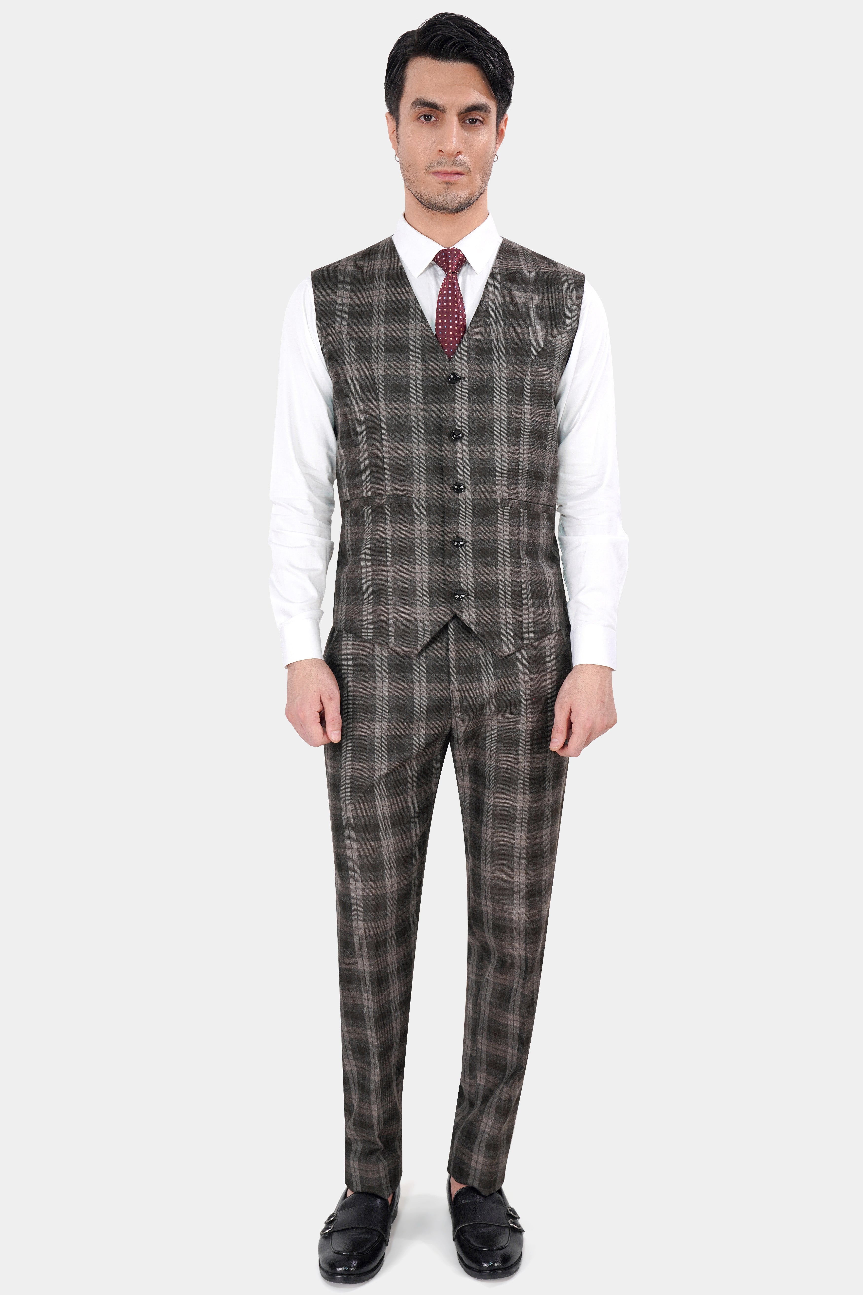 Dorado Brown Plaid Tweed Waistcoat V2842-36, V2842-38, V2842-40, V2842-42, V2842-44, V2842-46, V2842-48, V2842-50, V2842-52, V2842-54, V2842-56, V2842-58, V2842-60