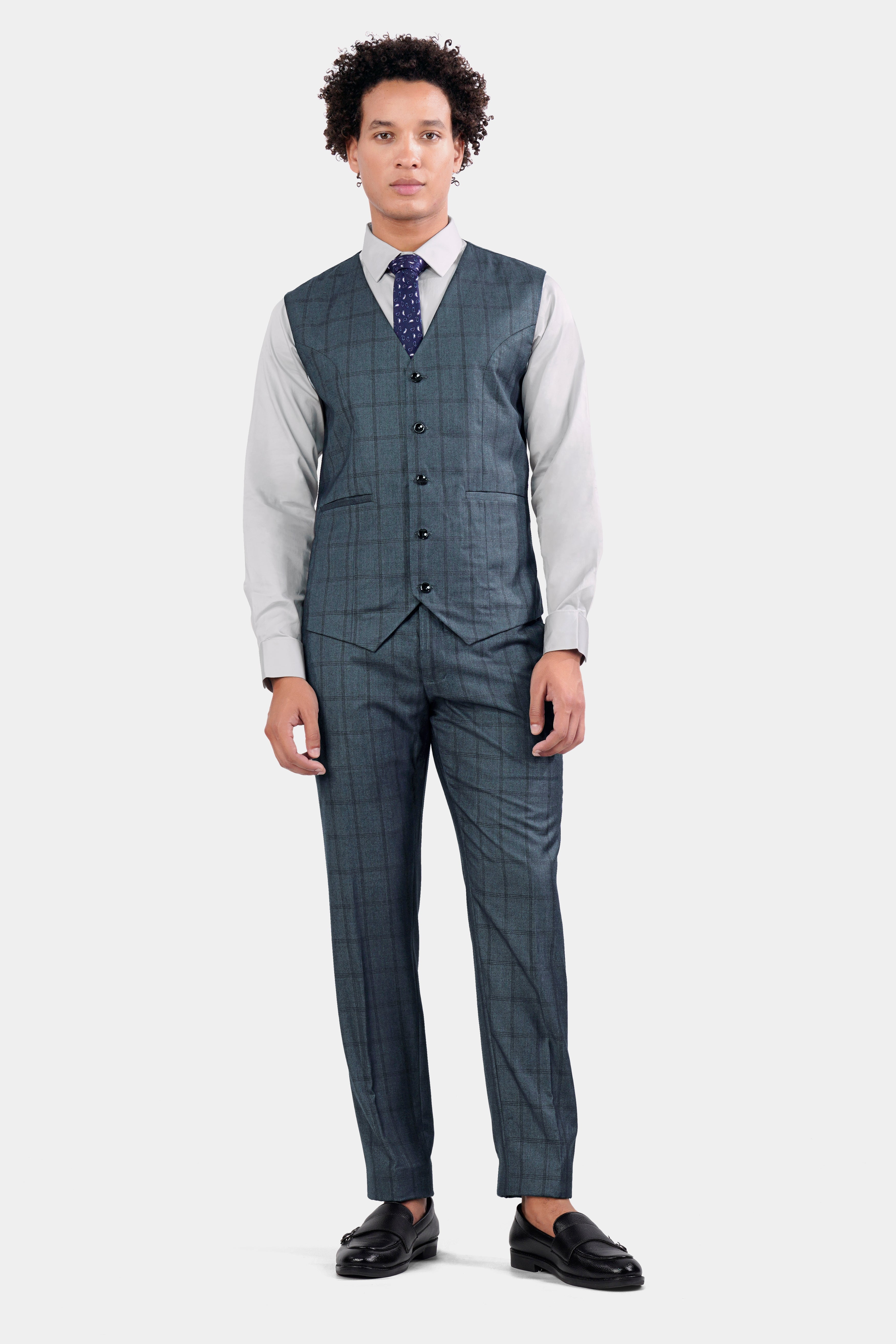 Bayoux Gray Plaid Wool Rich Waistcoat V2906-36, V2906-38, V2906-40, V2906-42, V2906-44, V2906-46, V2906-48, V2906-50, V2906-06, V2906-54, V2906-56, V2906-58, V2906-60