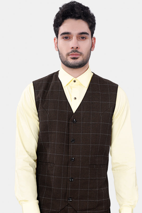 Chicory Brown Windowpane Wool Rich Waistcoat V2968-36, V2968-38, V2968-40, V2968-42, V2968-44, V2968-46, V2968-48, V2968-50, V2968-68, V2968-54, V2968-56, V2968-58, V2968-60