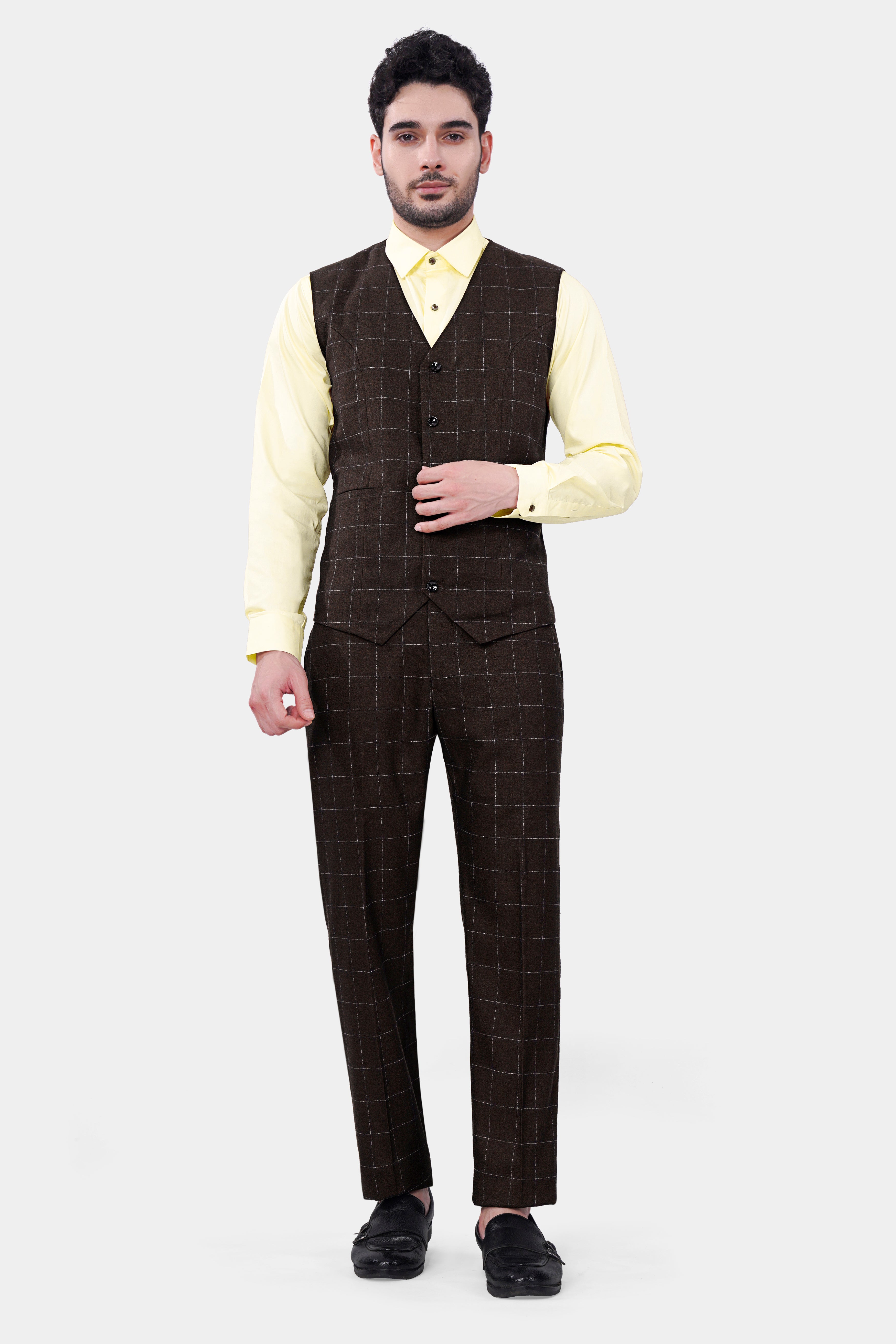 Chicory Brown Windowpane Wool Rich Waistcoat V2968-36, V2968-38, V2968-40, V2968-42, V2968-44, V2968-46, V2968-48, V2968-50, V2968-68, V2968-54, V2968-56, V2968-58, V2968-60