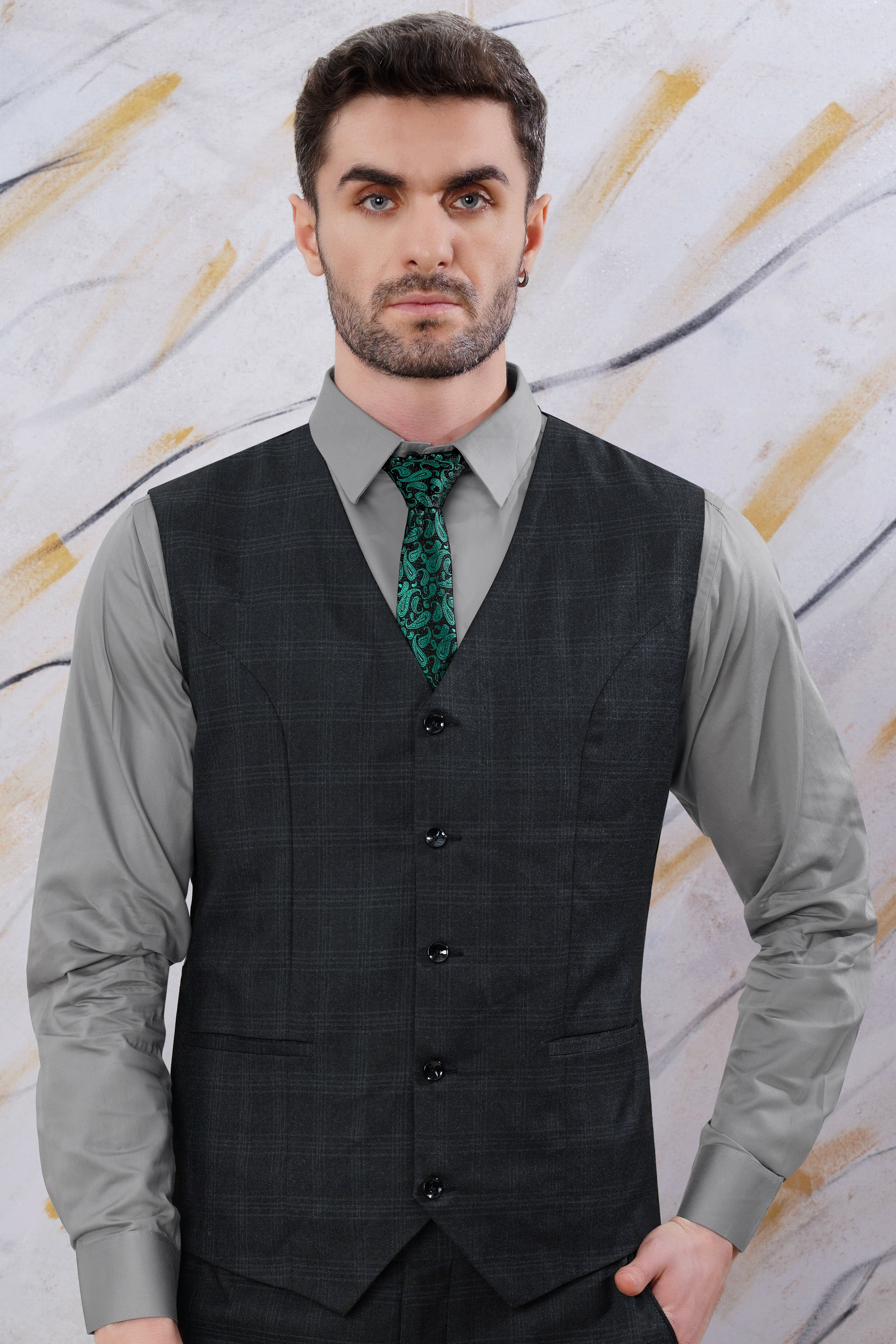 Charade Gray Plaid Wool Rich Waistcoat