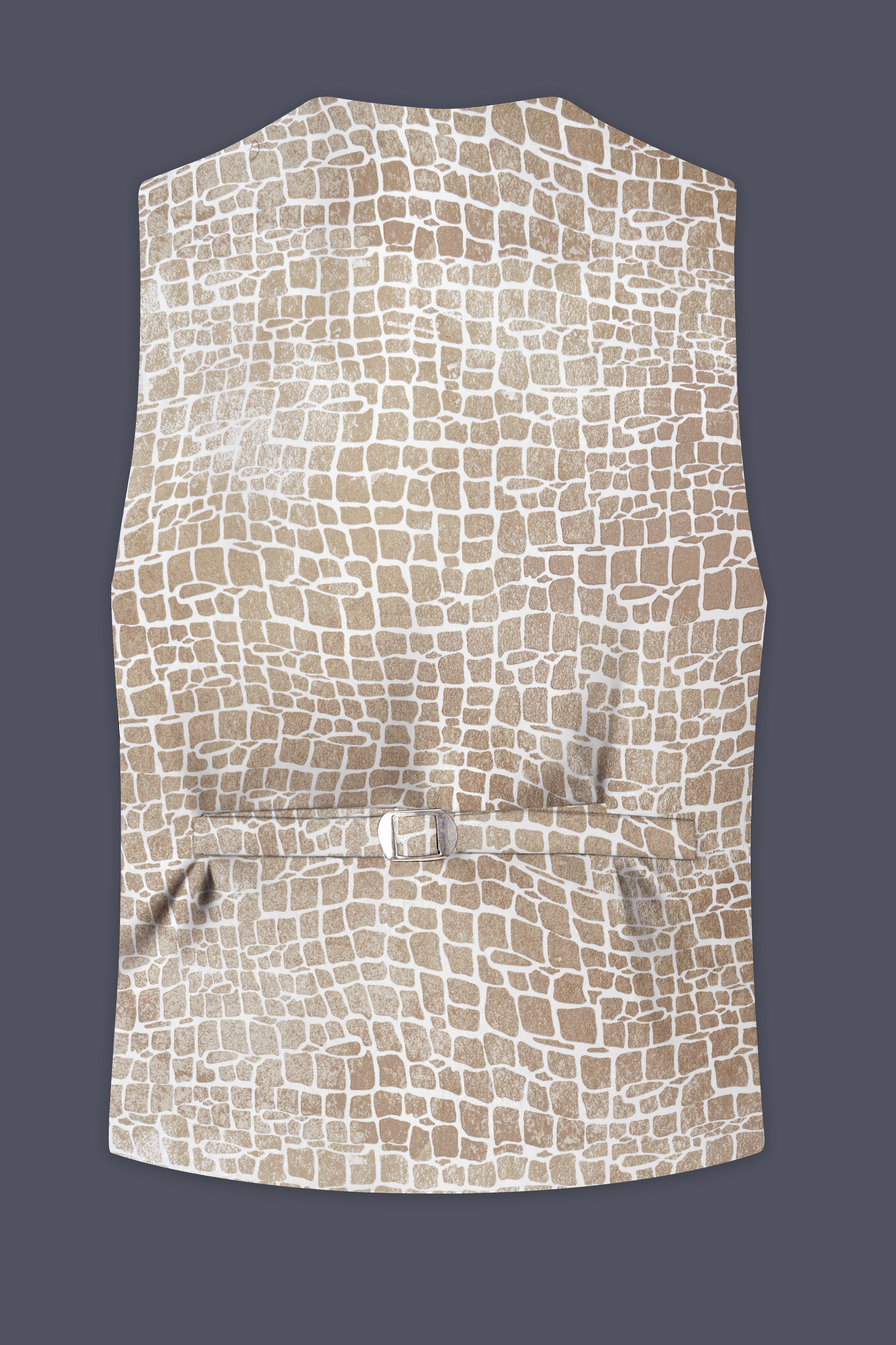Bright White and Cocoa Brown Printed Premium Cotton Waistcoat
