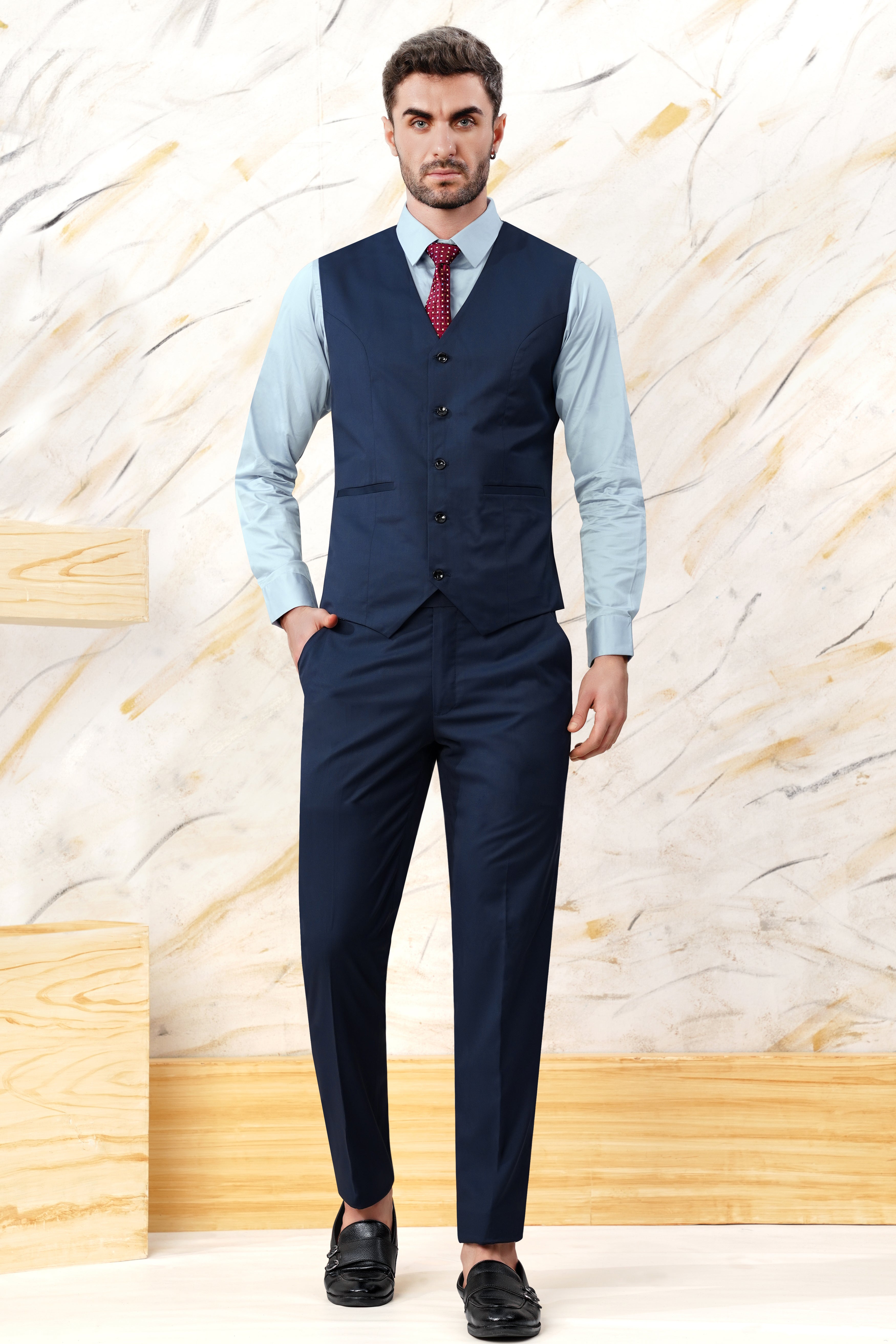 Cloud Burst Blue Wool Rich Waistcoat V3075-36, V3075-38, V3075-40, V3075-42, V3075-44, V3075-46, V3075-48, V3075-50, V3075-75, V3075-54, V3075-56, V3075-58, V3075-60