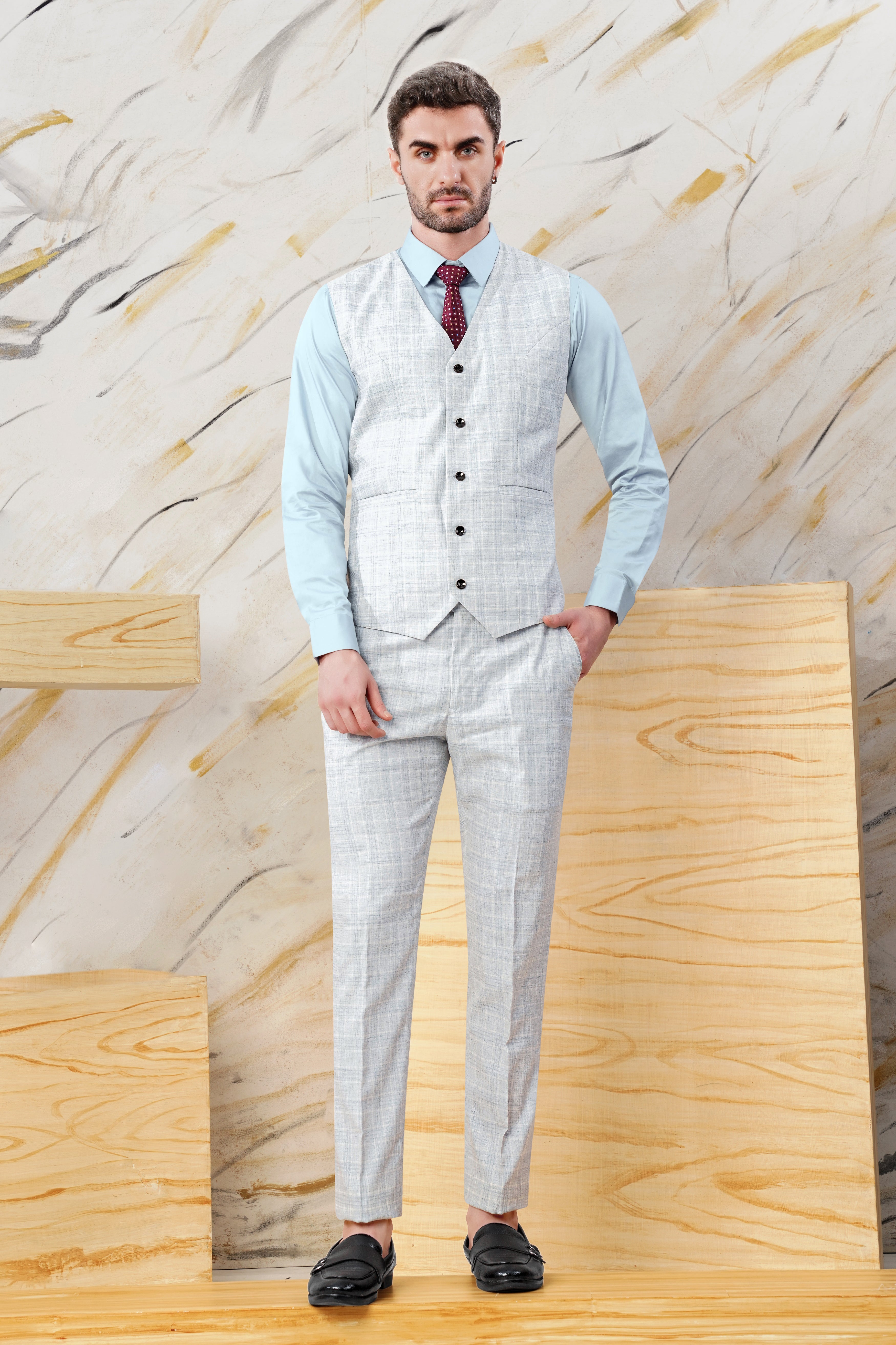 Gainsboro Blue Plaid Wool Rich Waistcoat V3076-36, V3076-38, V3076-40, V3076-42, V3076-44, V3076-46, V3076-48, V3076-50, V3076-76, V3076-54, V3076-56, V3076-58, V3076-60