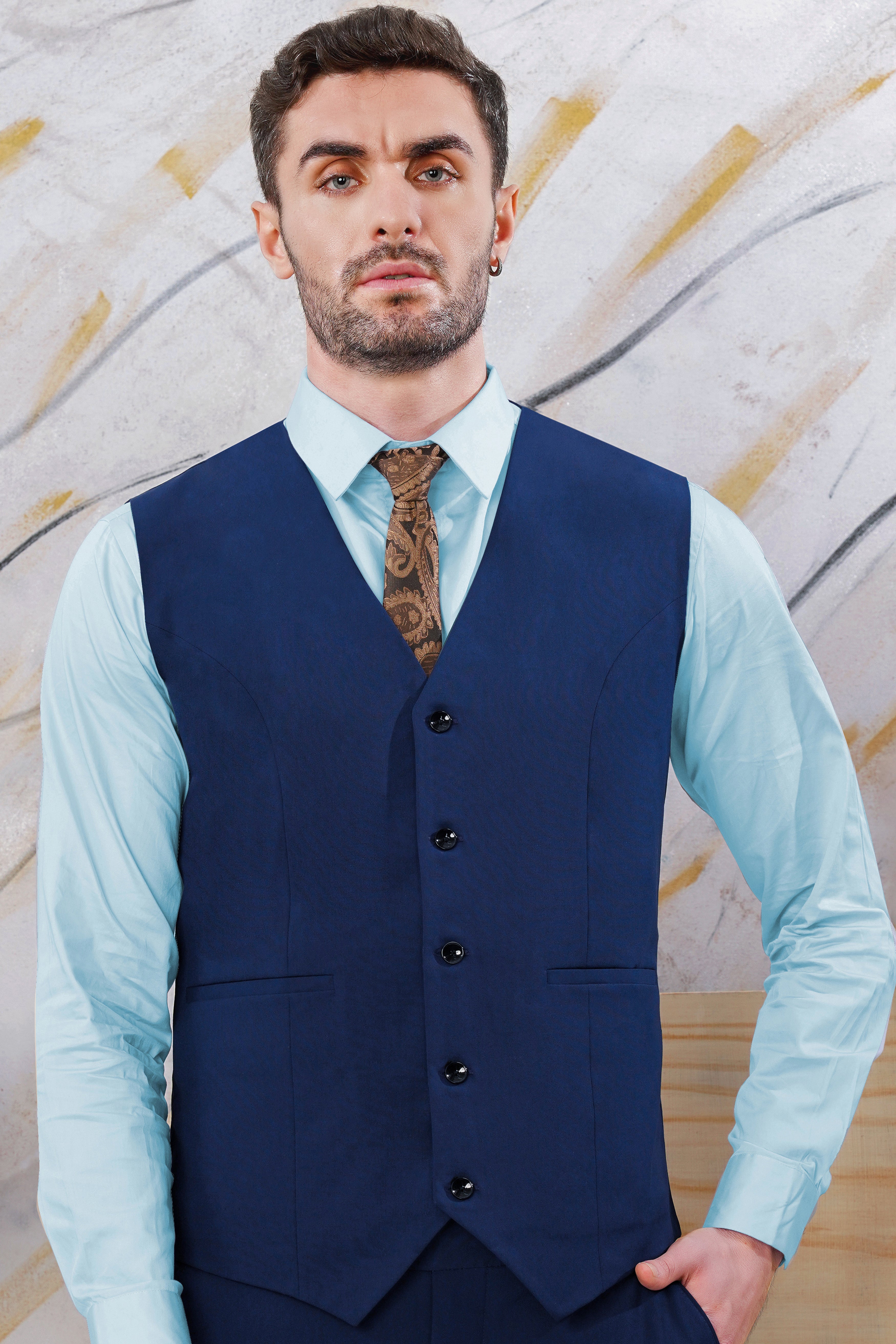 Midnight Blue Wool Rich Stretchable Traveler Waistcoat