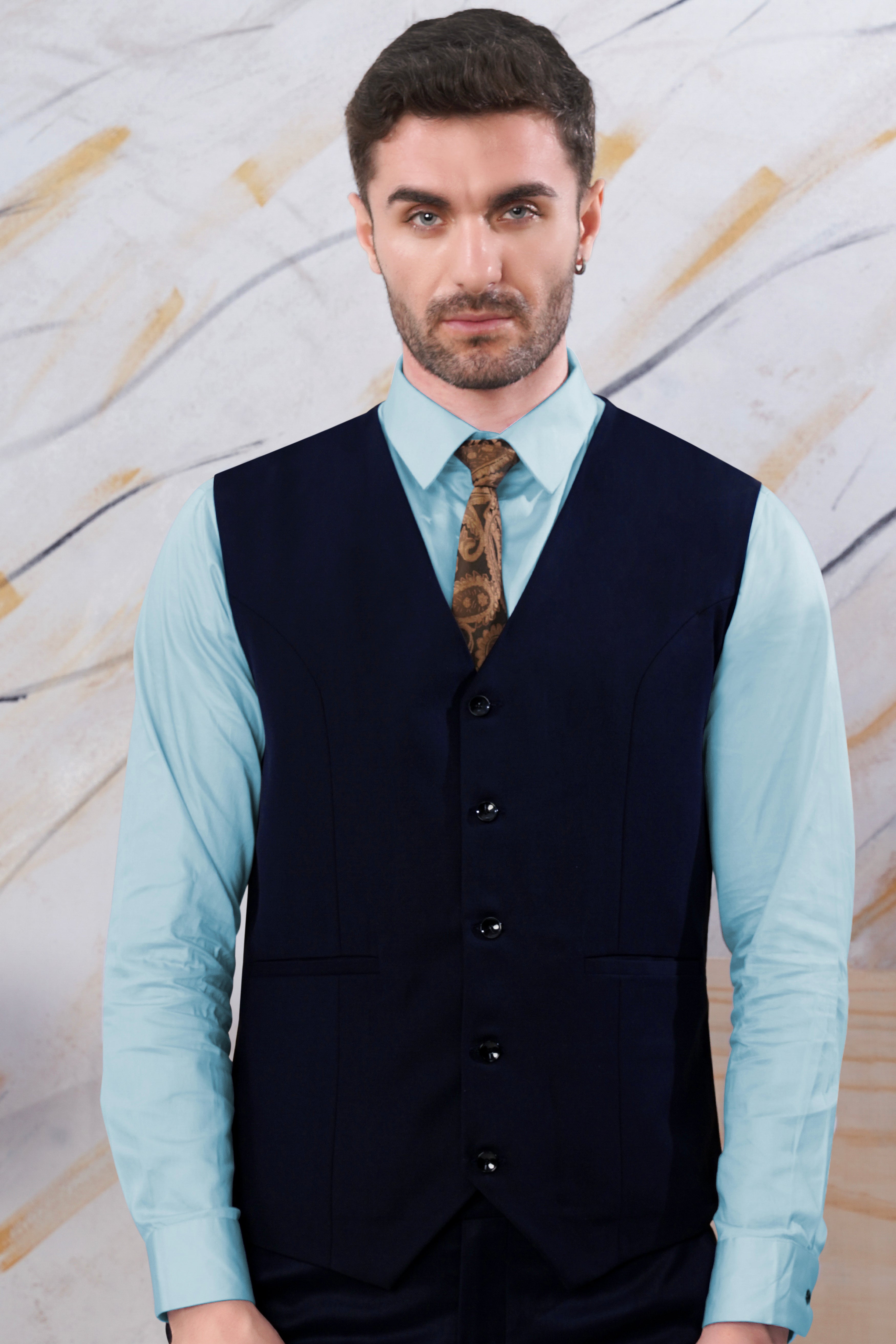 Ebony Blue Wool Rich Waistcoat