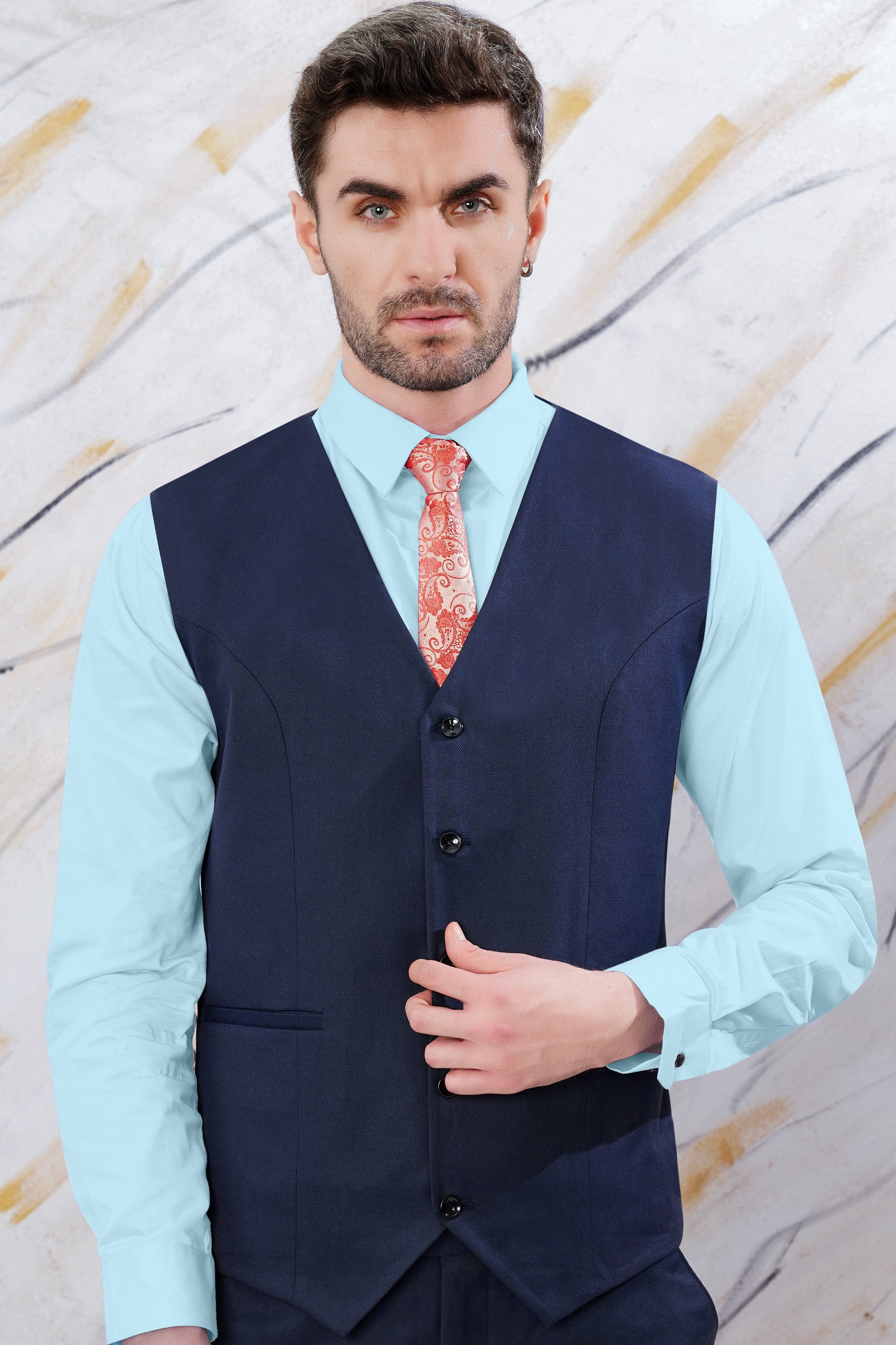 Haiti Blue Wool Rich Waistcoat