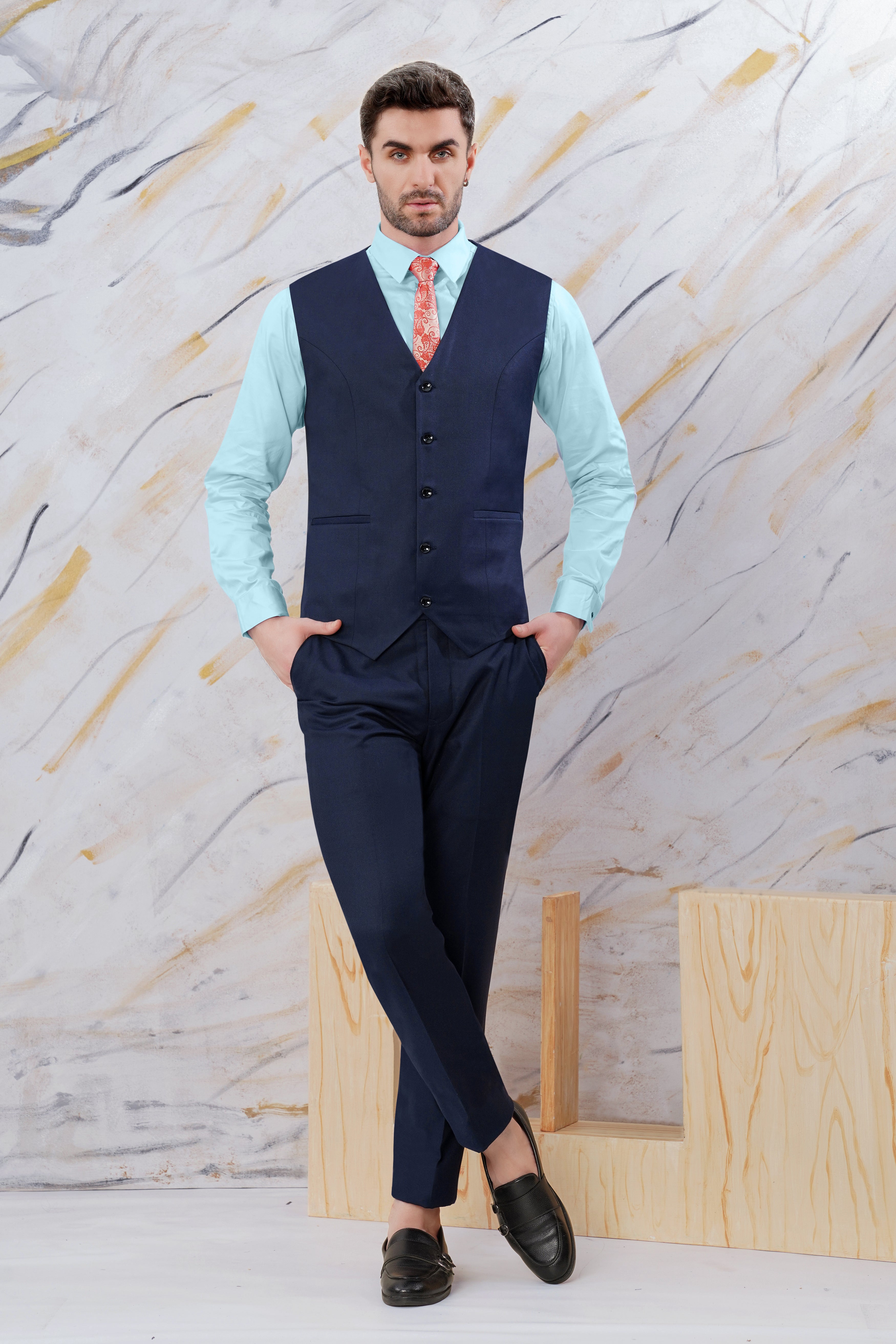 Haiti Blue Wool Rich Waistcoat