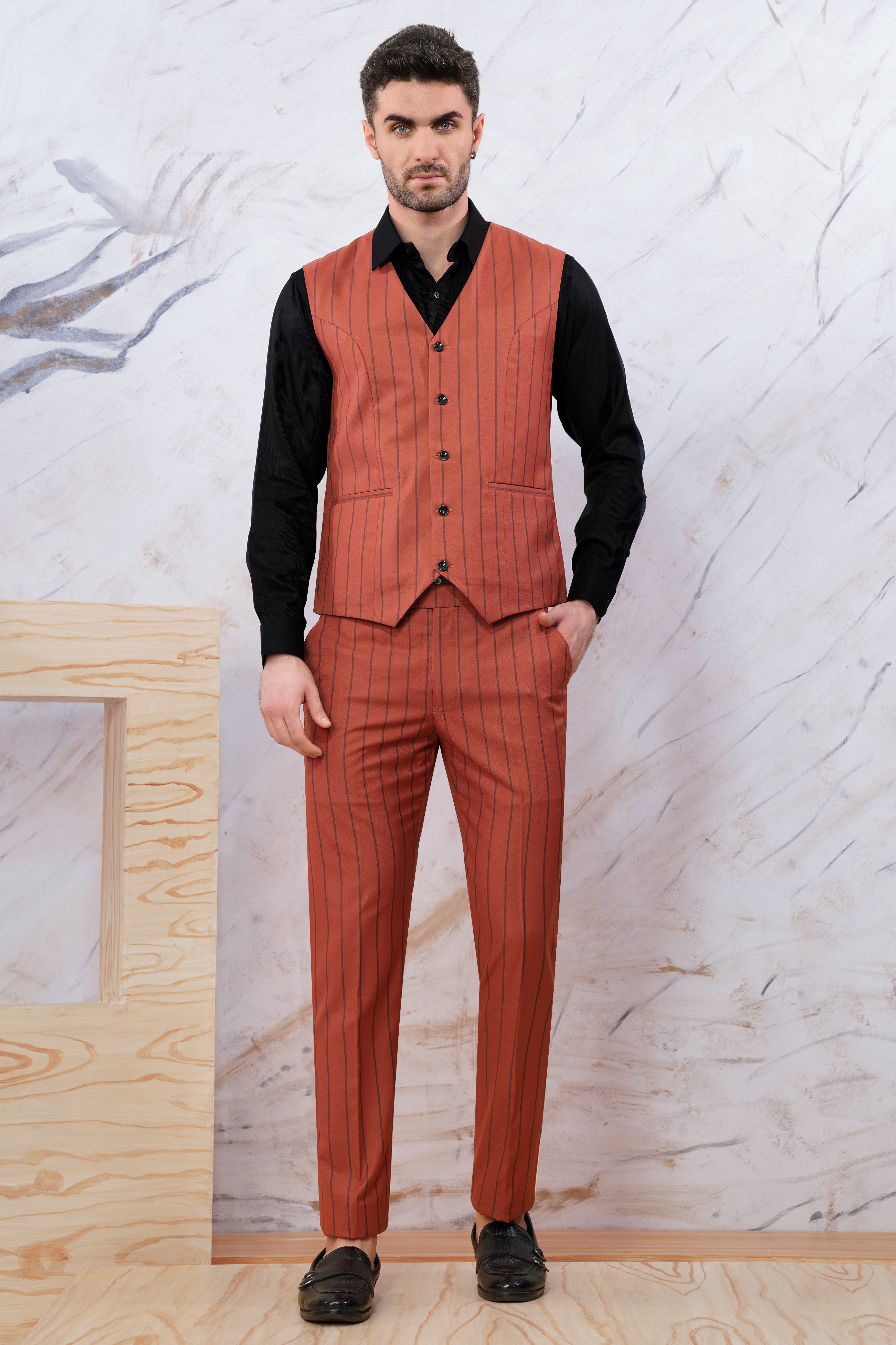 Mojo Red Striped Wool Rich Waistcoat
