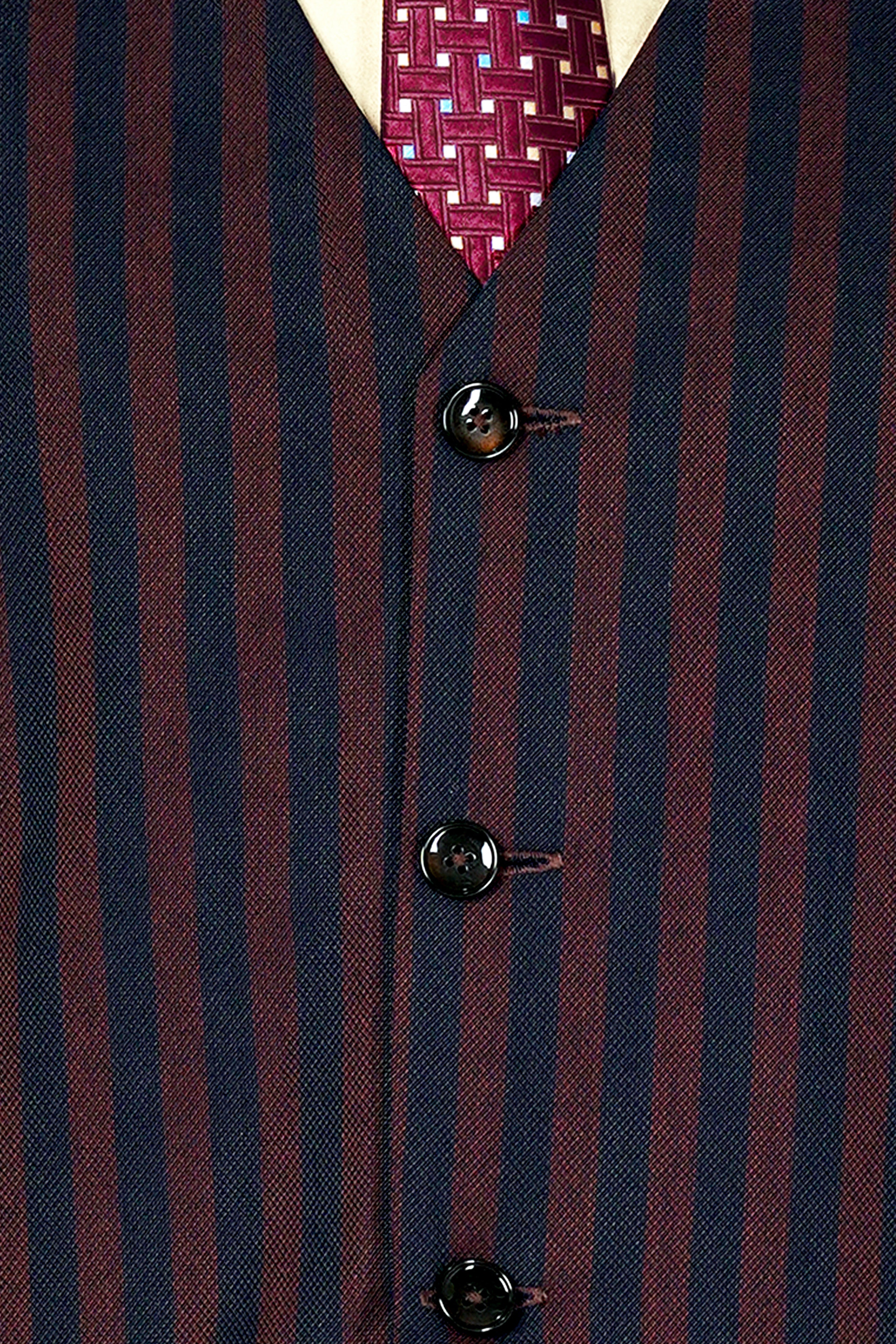 Gondola Brown and Mirage Blue Striped Wool Rich Waistcoat