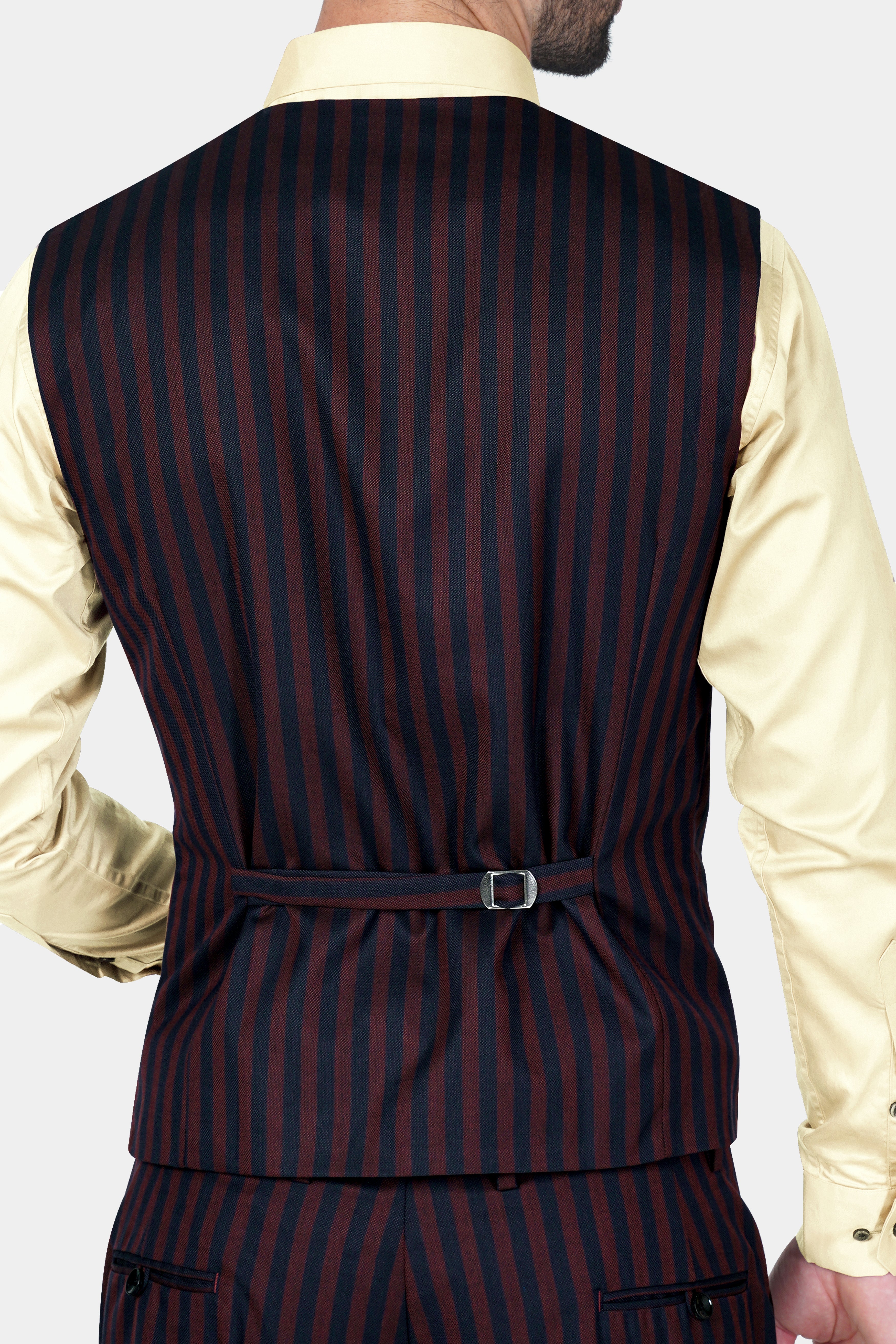 Gondola Brown and Mirage Blue Striped Wool Rich Waistcoat