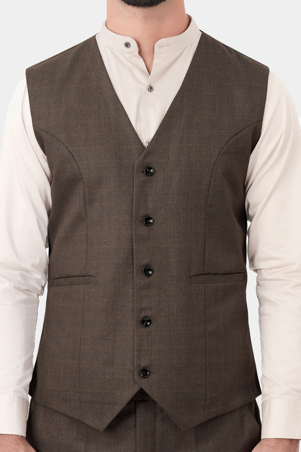Matterhorn Brown Subtle Checkered Wool Rich Waistcoat