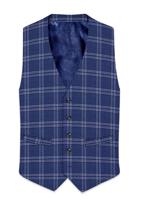 Cloud Blue and White Plaid Tweed Waistcoat